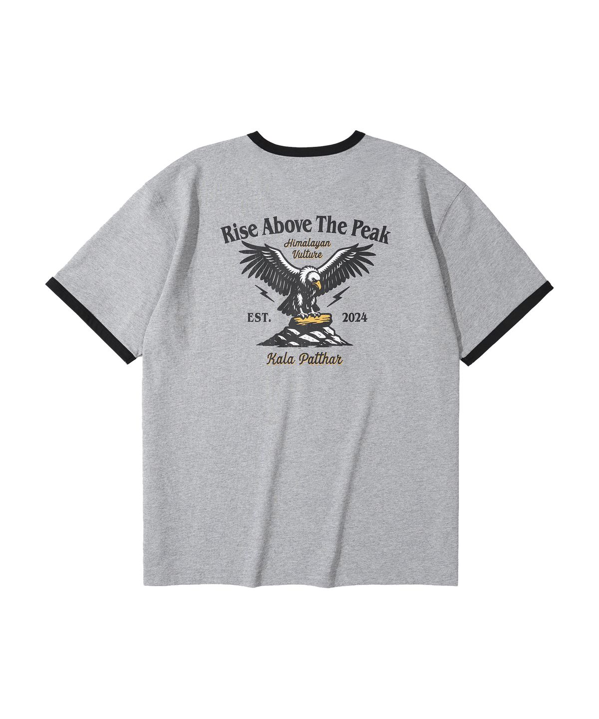 칼라파타르(KALAPATTHAR) BACK KP SLOGAN EAGLE GRAPHIC RINGER T-SHIRT - MELANGE GREY