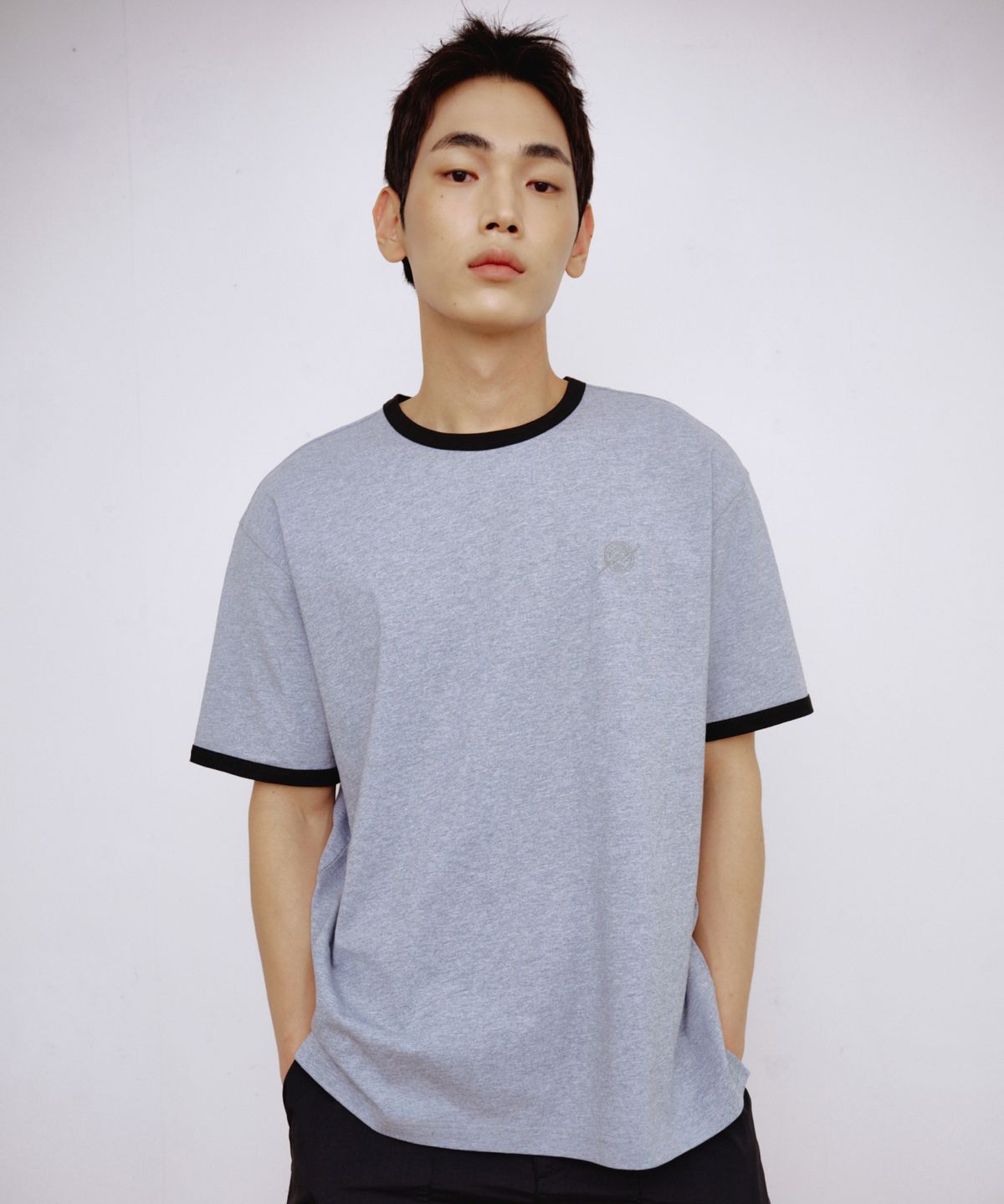 칼라파타르(KALAPATTHAR) BACK KP SLOGAN EAGLE GRAPHIC RINGER T-SHIRT - MELANGE GREY