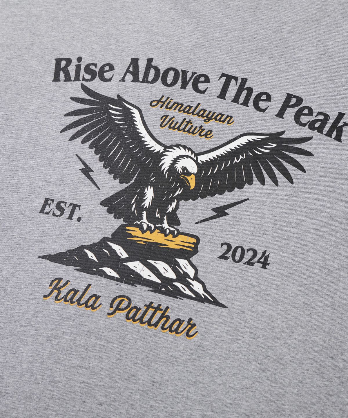 칼라파타르(KALAPATTHAR) BACK KP SLOGAN EAGLE GRAPHIC RINGER T-SHIRT - MELANGE GREY