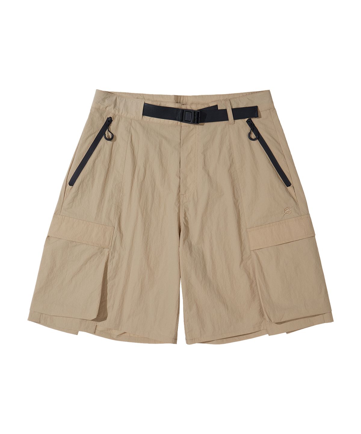 칼라파타르(KALAPATTHAR) NYLON RIPSTOP INCISION BELTED CARGO POCKET SHORTS - BEIGE