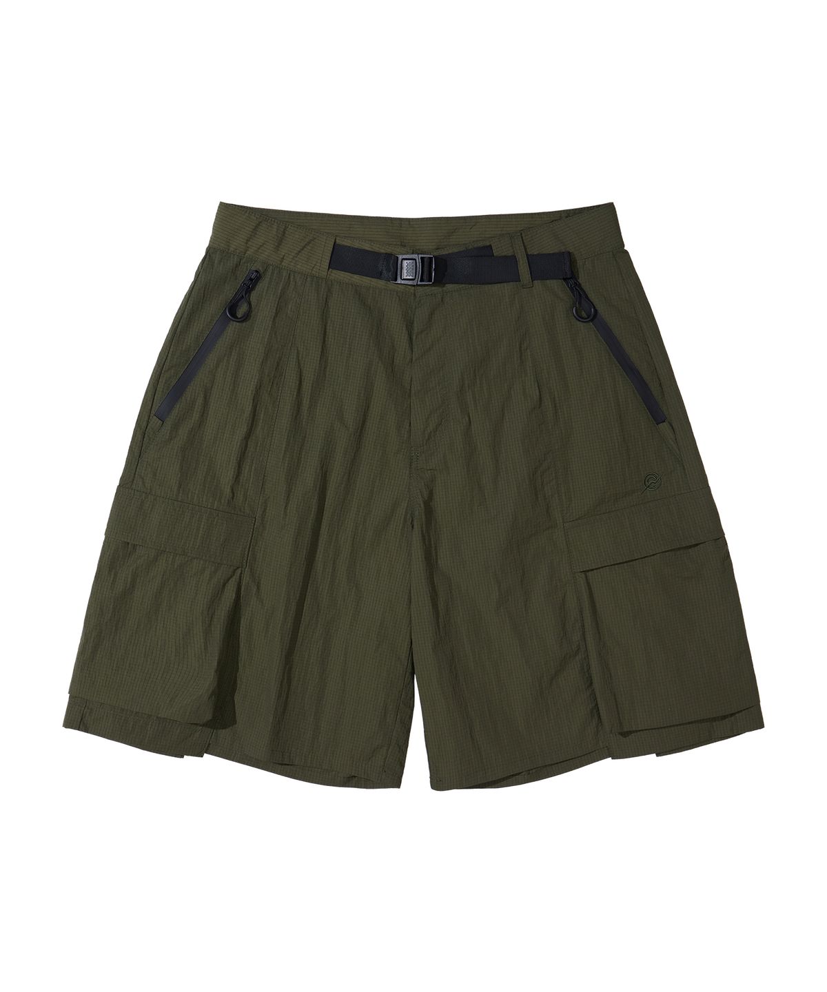 칼라파타르(KALAPATTHAR) NYLON RIPSTOP INCISION BELTED CARGO POCKET SHORTS - KHAKI
