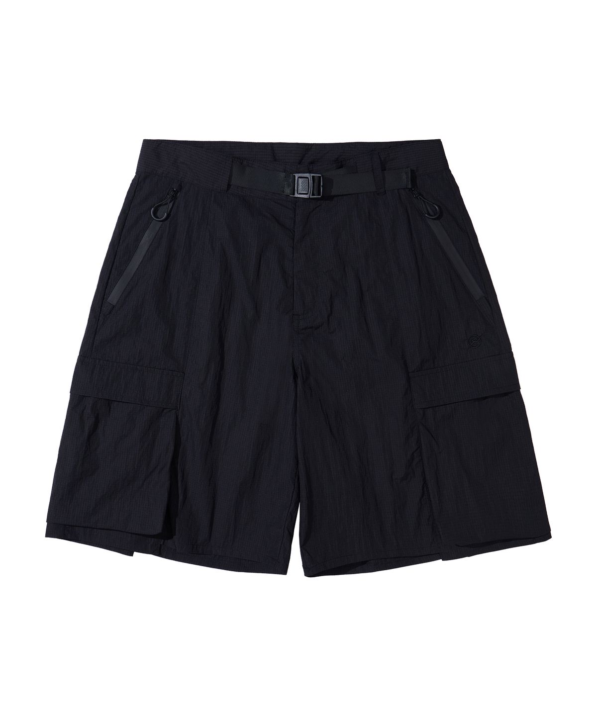 칼라파타르(KALAPATTHAR) NYLON RIPSTOP INCISION BELTED CARGO POCKET SHORTS - BLACK