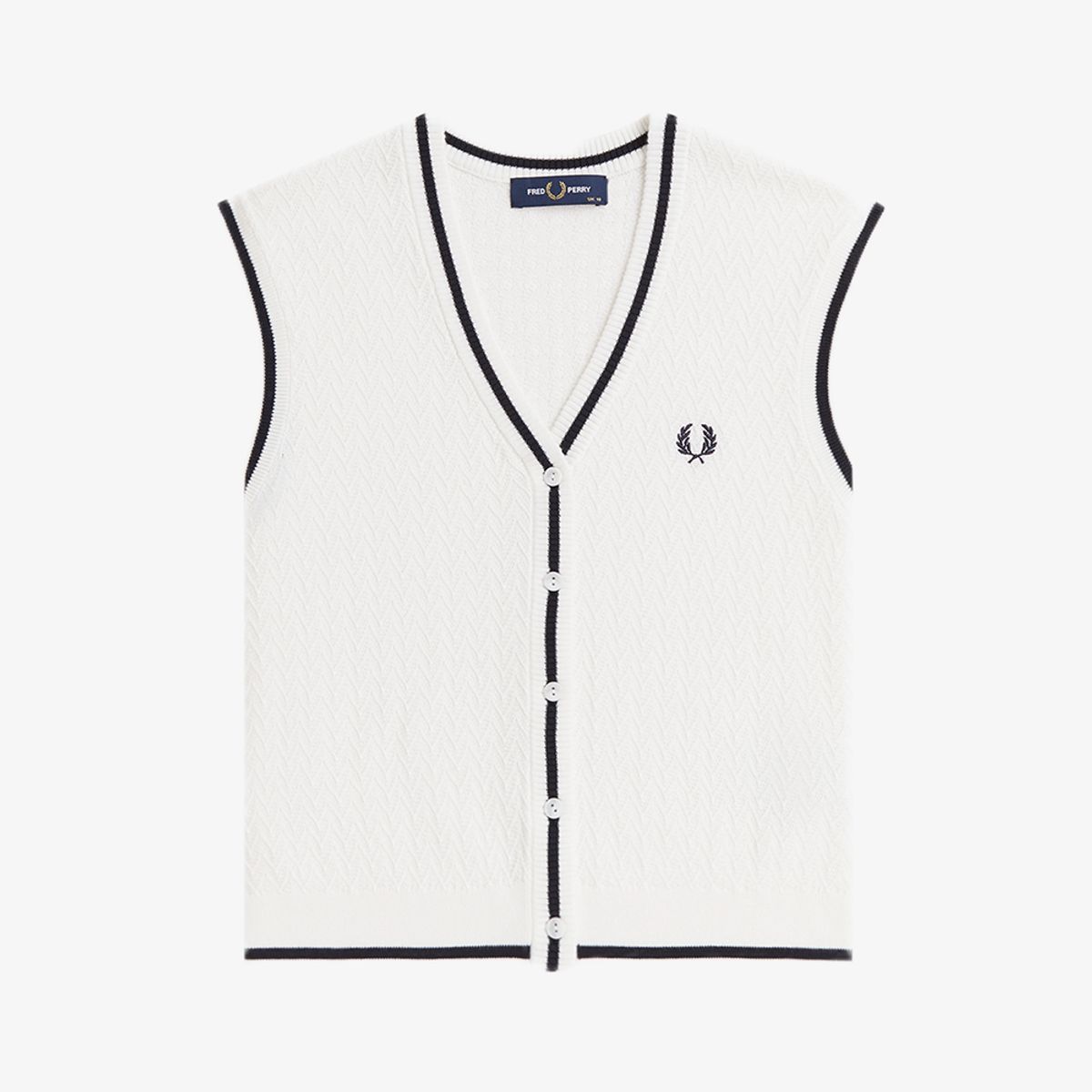 프레드페리(FRED PERRY) [Womens] 버튼 스루 텍스쳐드 니트 베스트 - 스노우 화이트 AFPF2612132-129