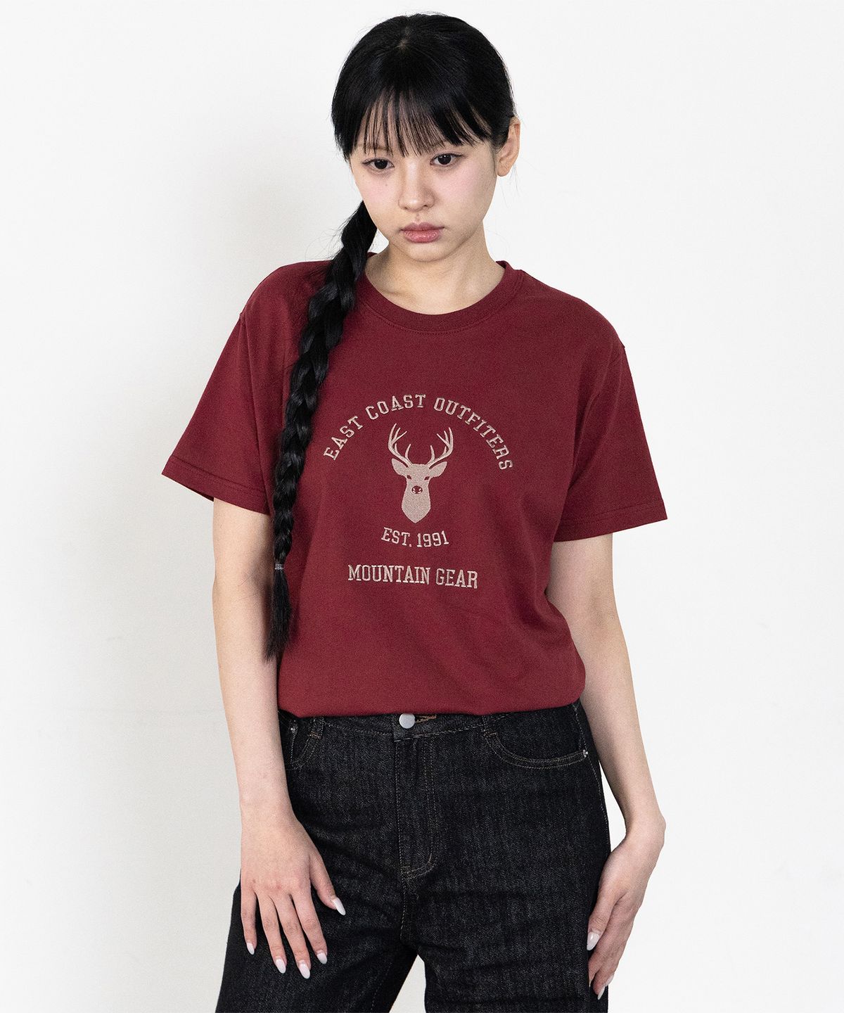 앨빈클로(ALVINCLO) REINDEER 패치 반팔티셔츠 AST3619 (4COLOR)