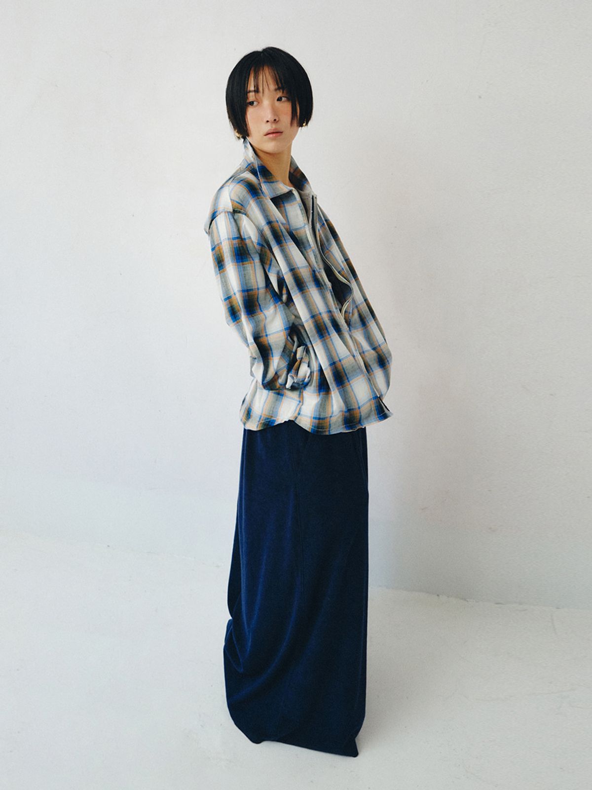 플리즈프로젝트(PLZPROJECT) PORTLER CHECK ZIP-UP SHIRT, BLUE