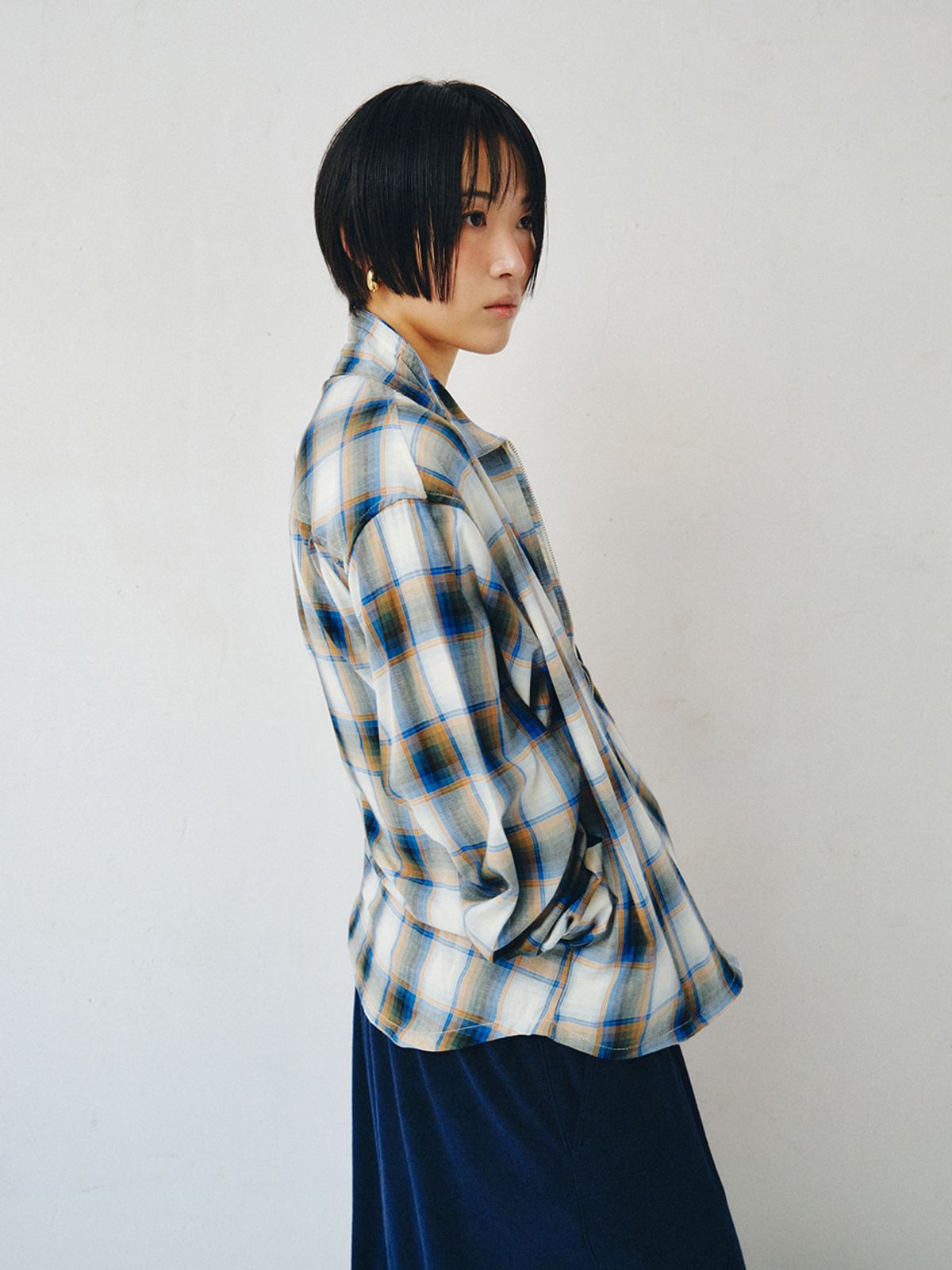 플리즈프로젝트(PLZPROJECT) PORTLER CHECK ZIP-UP SHIRT, BLUE