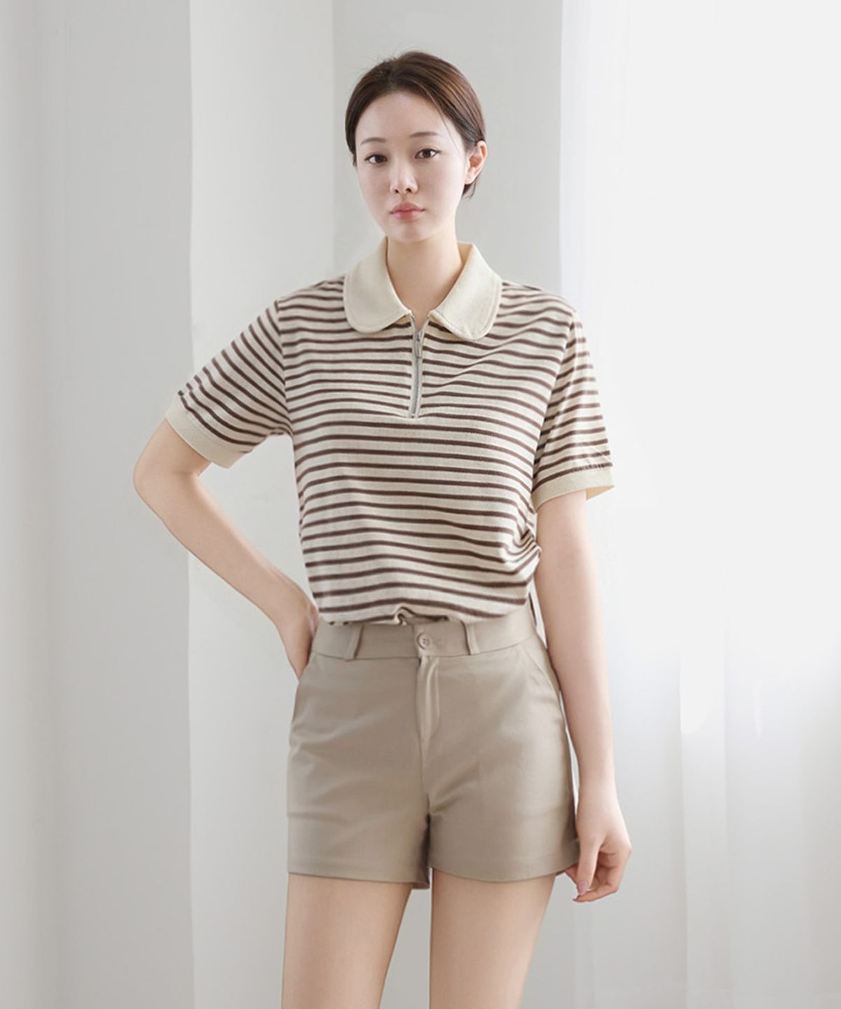 클레이스(CLACE) JS 집업 카라 반팔 티셔츠_블랙
