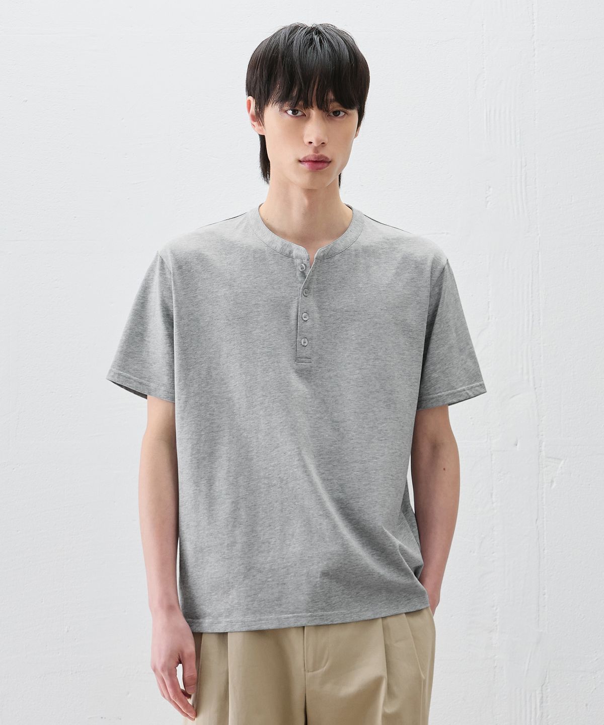 드로우핏(DRAW FIT) 코튼 헨리넥 하프 티셔츠 [3color]