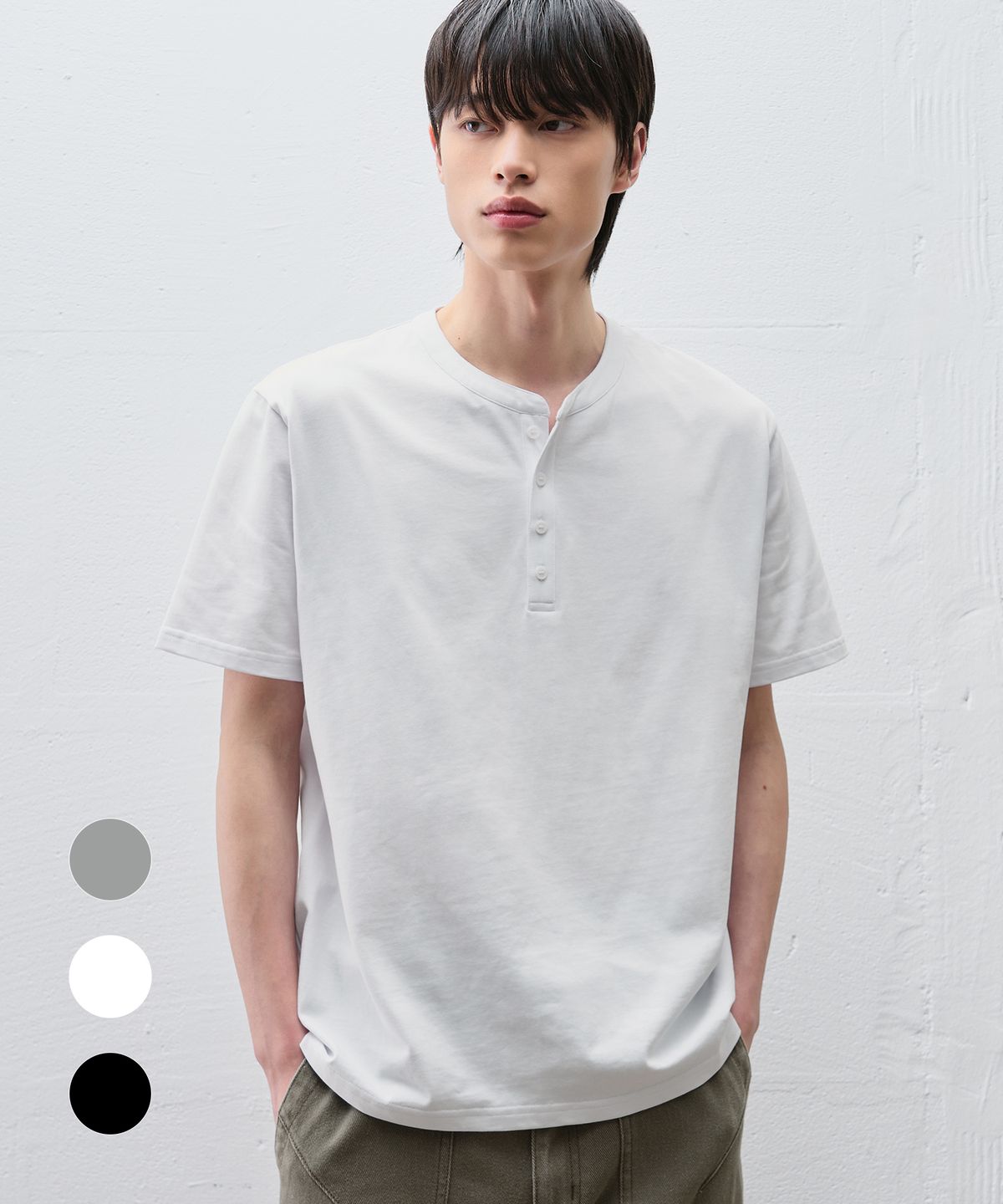드로우핏(DRAW FIT) 코튼 헨리넥 하프 티셔츠 [3color]