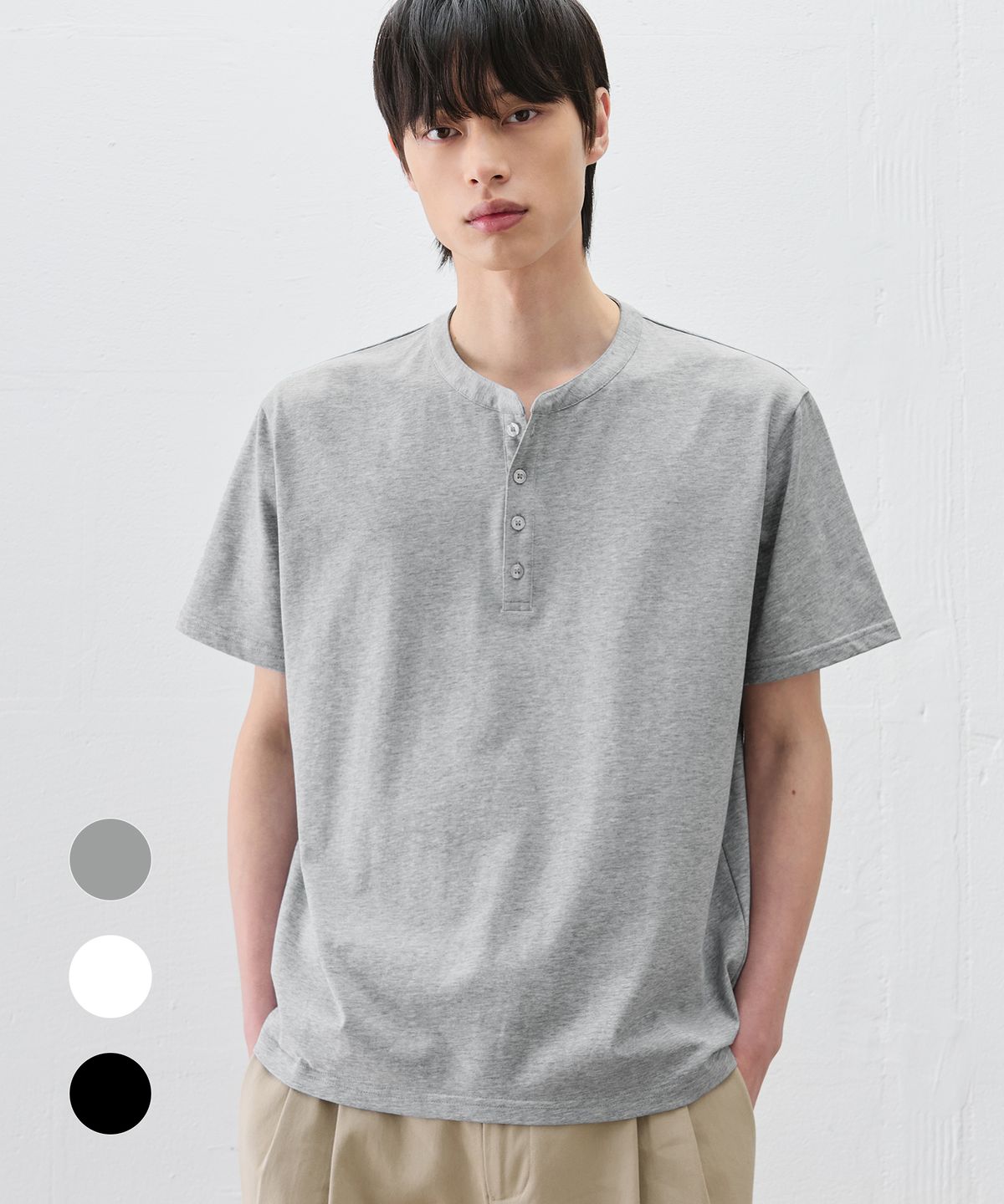 드로우핏(DRAW FIT) 코튼 헨리넥 하프 티셔츠 [3color]