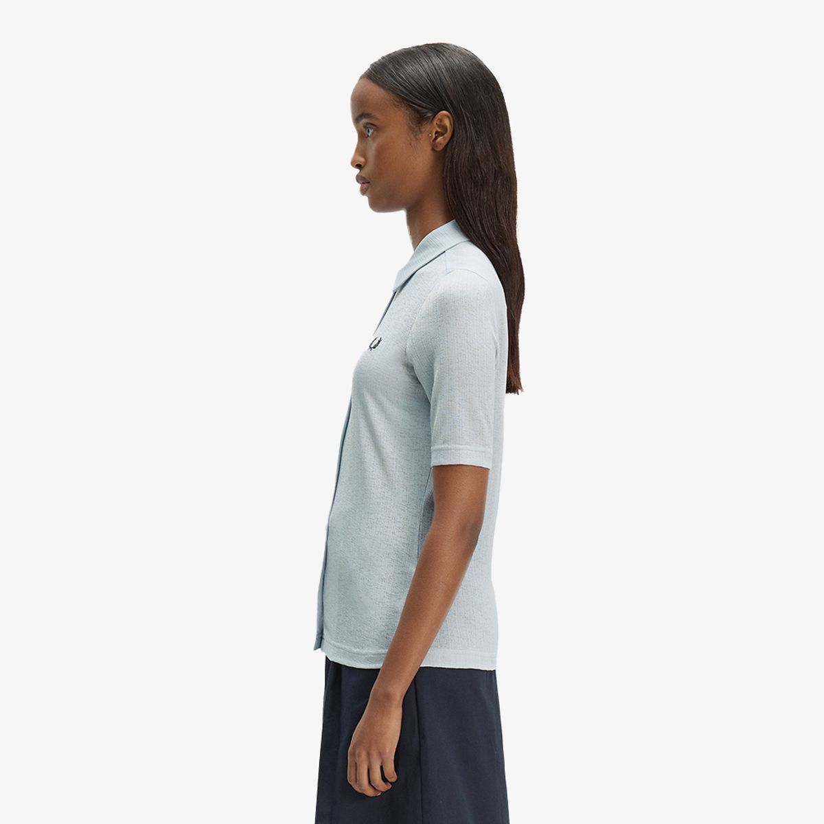 프레드페리(FRED PERRY) [Womens] 버튼 스루 시어 립 폴로 셔츠 - 더스키 블루 AFPF2612185-28A