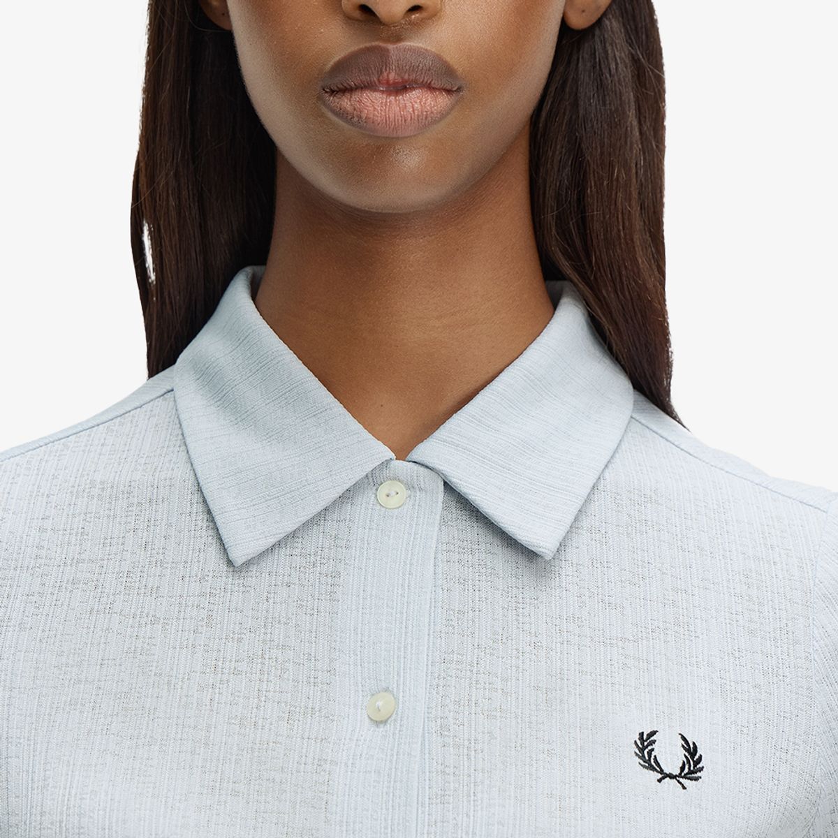 프레드페리(FRED PERRY) [Womens] 버튼 스루 시어 립 폴로 셔츠 - 더스키 블루 AFPF2612185-28A