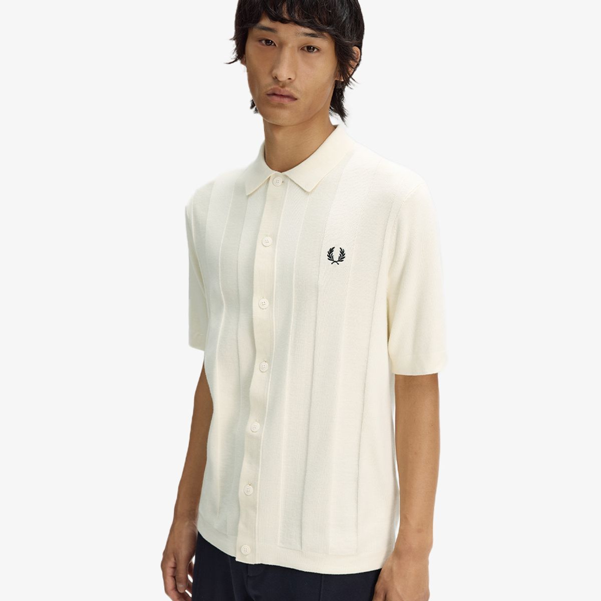 프레드페리(FRED PERRY) [Sharp] 토널 버티컬 스트라이프 니트 셔츠 - 에크루 AFPM2612324-560