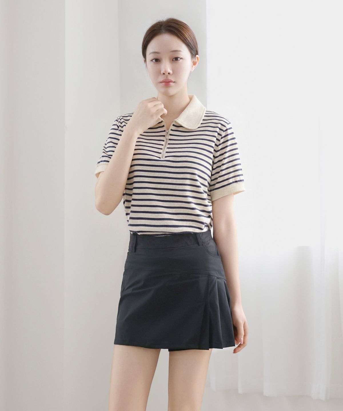 클레이스(CLACE) JS 집업 카라 반팔 티셔츠_핑크