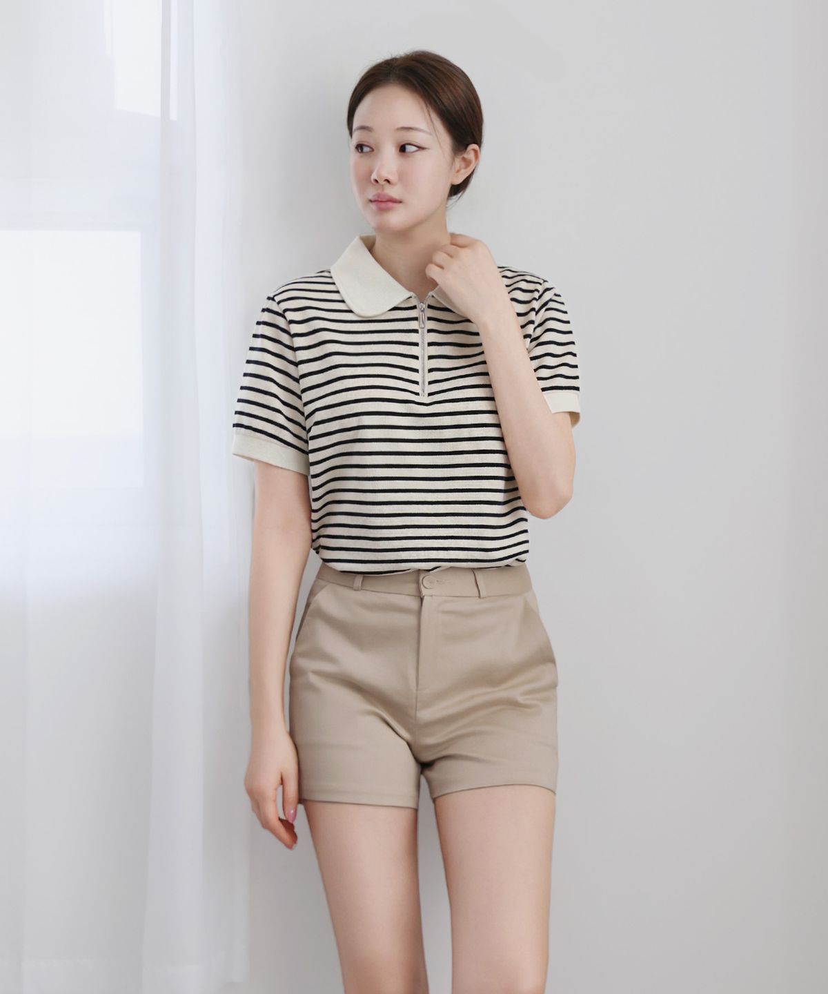 클레이스(CLACE) JS 집업 카라 반팔 티셔츠_핑크