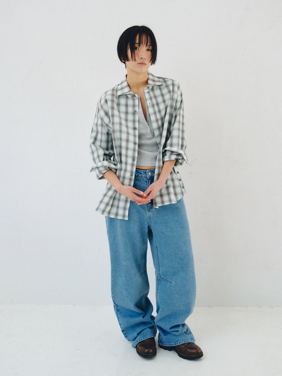 플리즈프로젝트(PLZPROJECT) SIDE-OPEN CHECK SHIRT, MINT