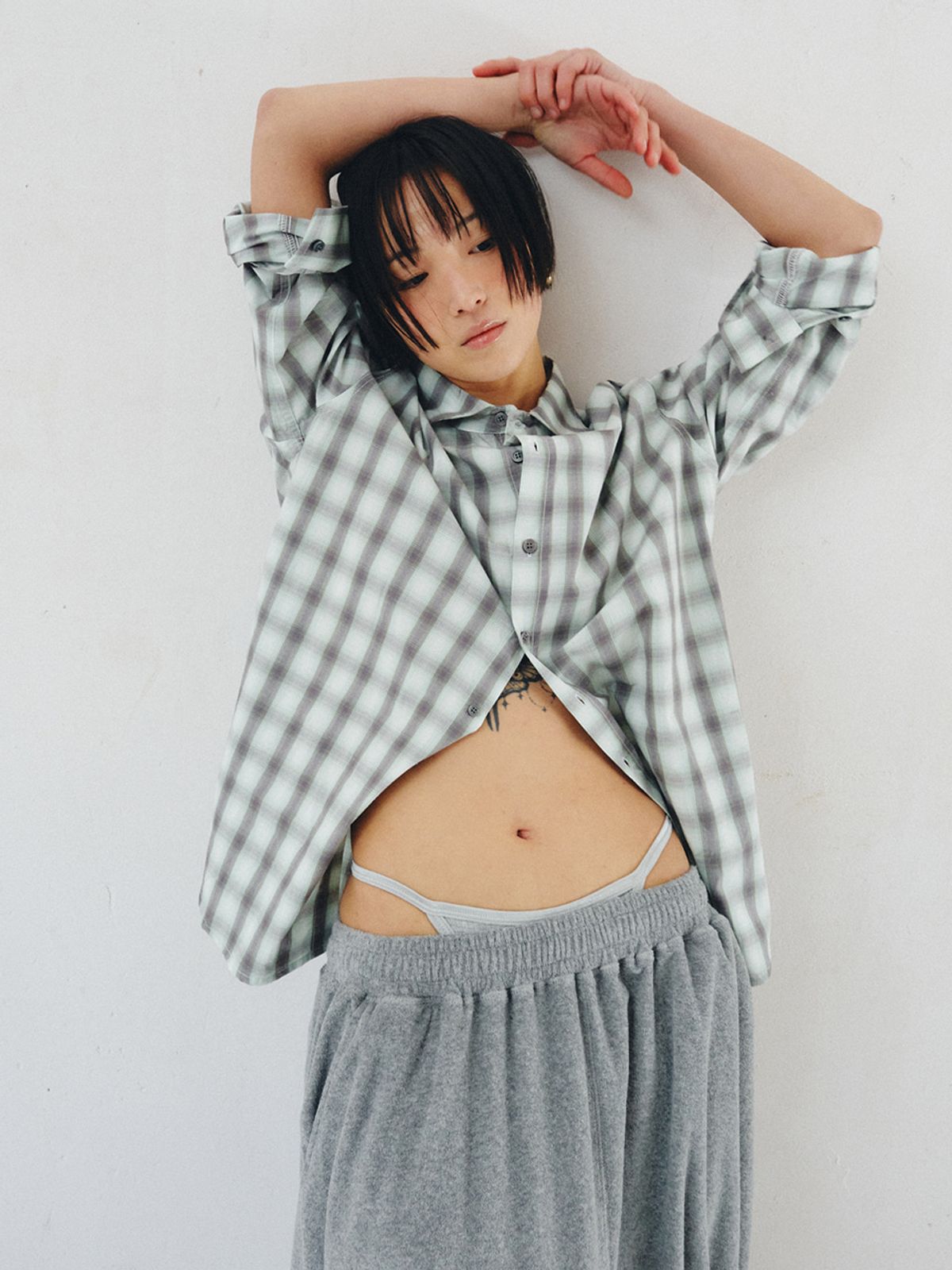 플리즈프로젝트(PLZPROJECT) SIDE-OPEN CHECK SHIRT, MINT