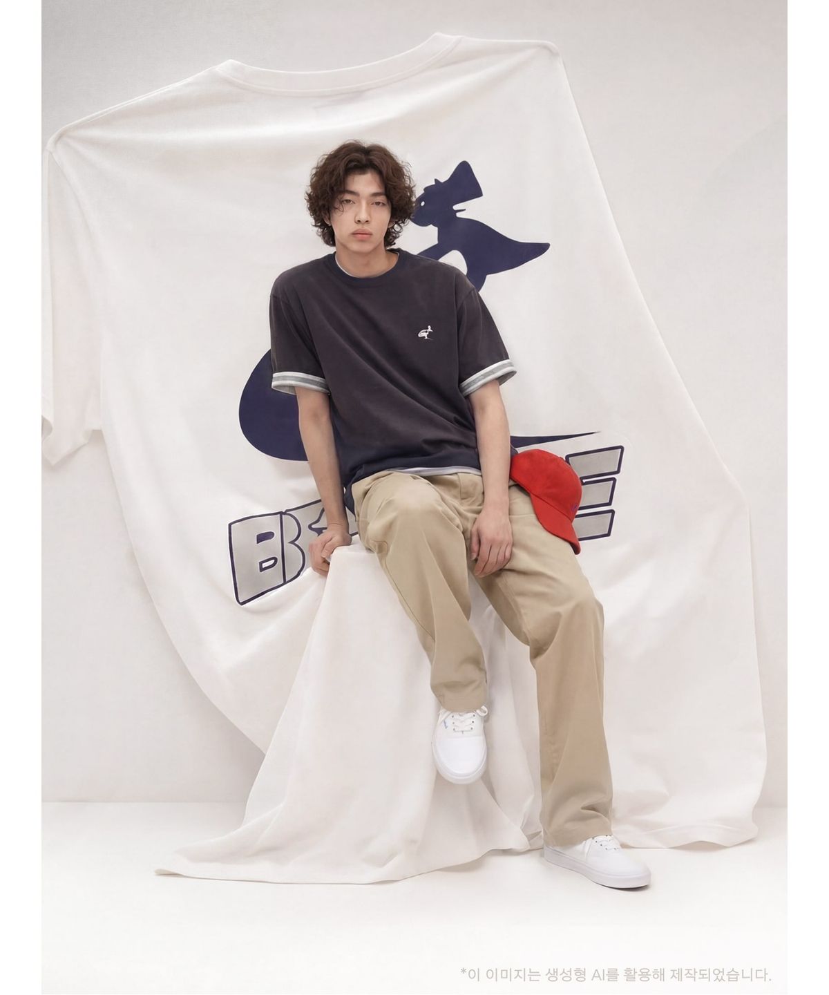 빈폴 멘(BEANPOLE MEN) PAPER PRESS X BEANPOLE 로고 백프린트 티셔츠  애쉬