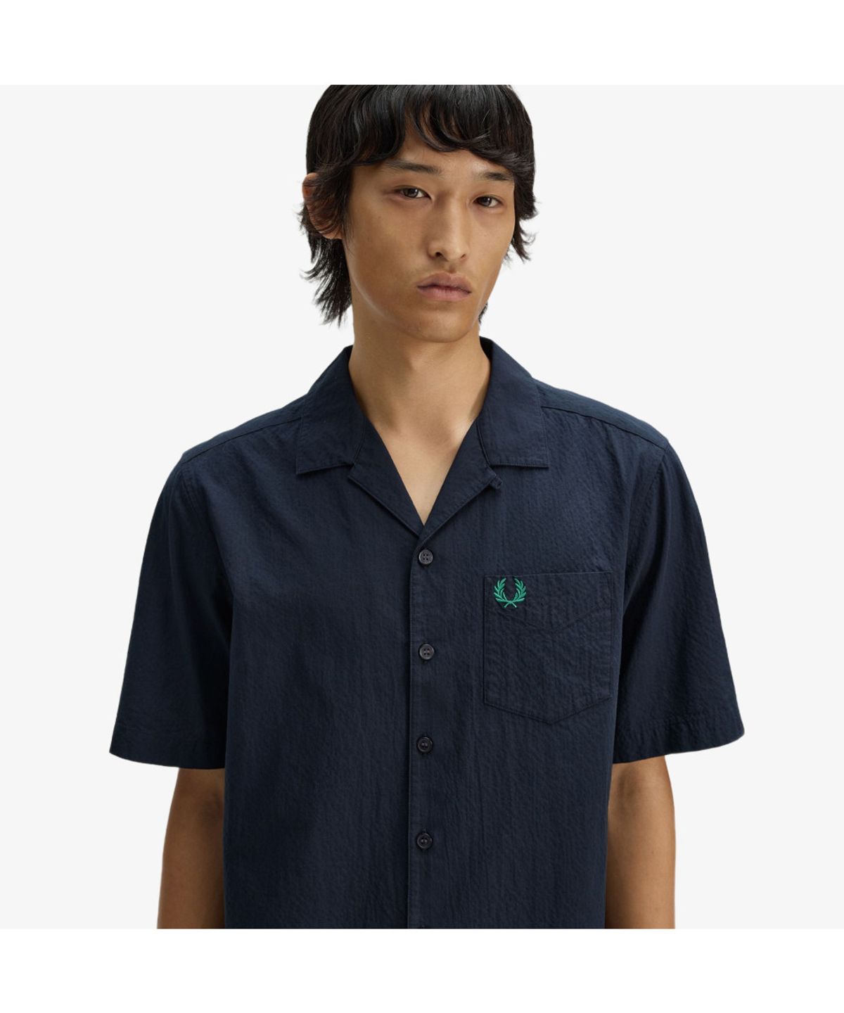 프레드페리(FRED PERRY) [Sharp] 시어서커 리비어 칼라 셔츠 - 네이비 AFPM2612471-608