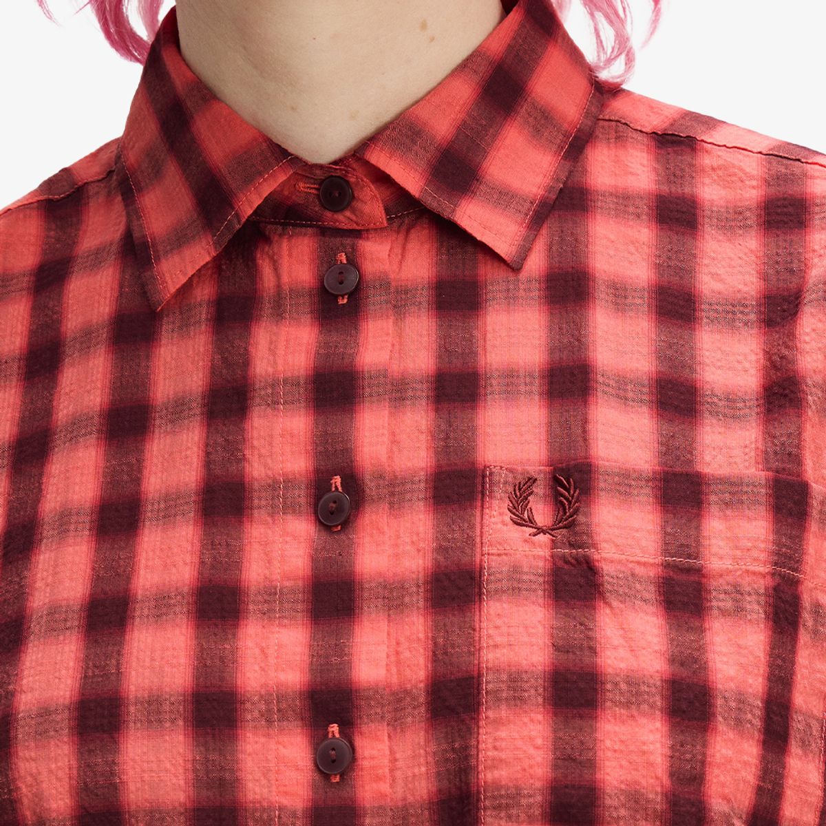 프레드페리(FRED PERRY) [Womens] 텍스쳐드 체크 셔츠 - 스트로베리 크림 AFPF2612189-23A