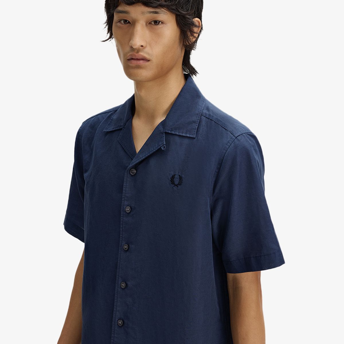 프레드페리(FRED PERRY) [Sharp] 리넨 블렌드 리비어 칼라 셔츠 - 다크 에어포스 AFPM2619894-738