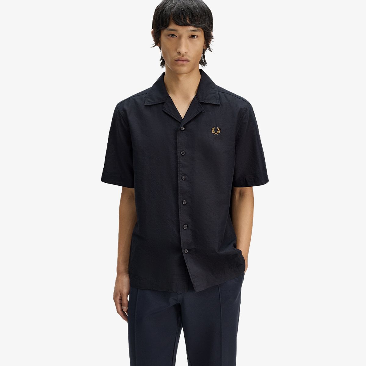 프레드페리(FRED PERRY) [Sharp] 리넨 블렌드 리비어 칼라 셔츠 - 블랙 AFPM2619894-102