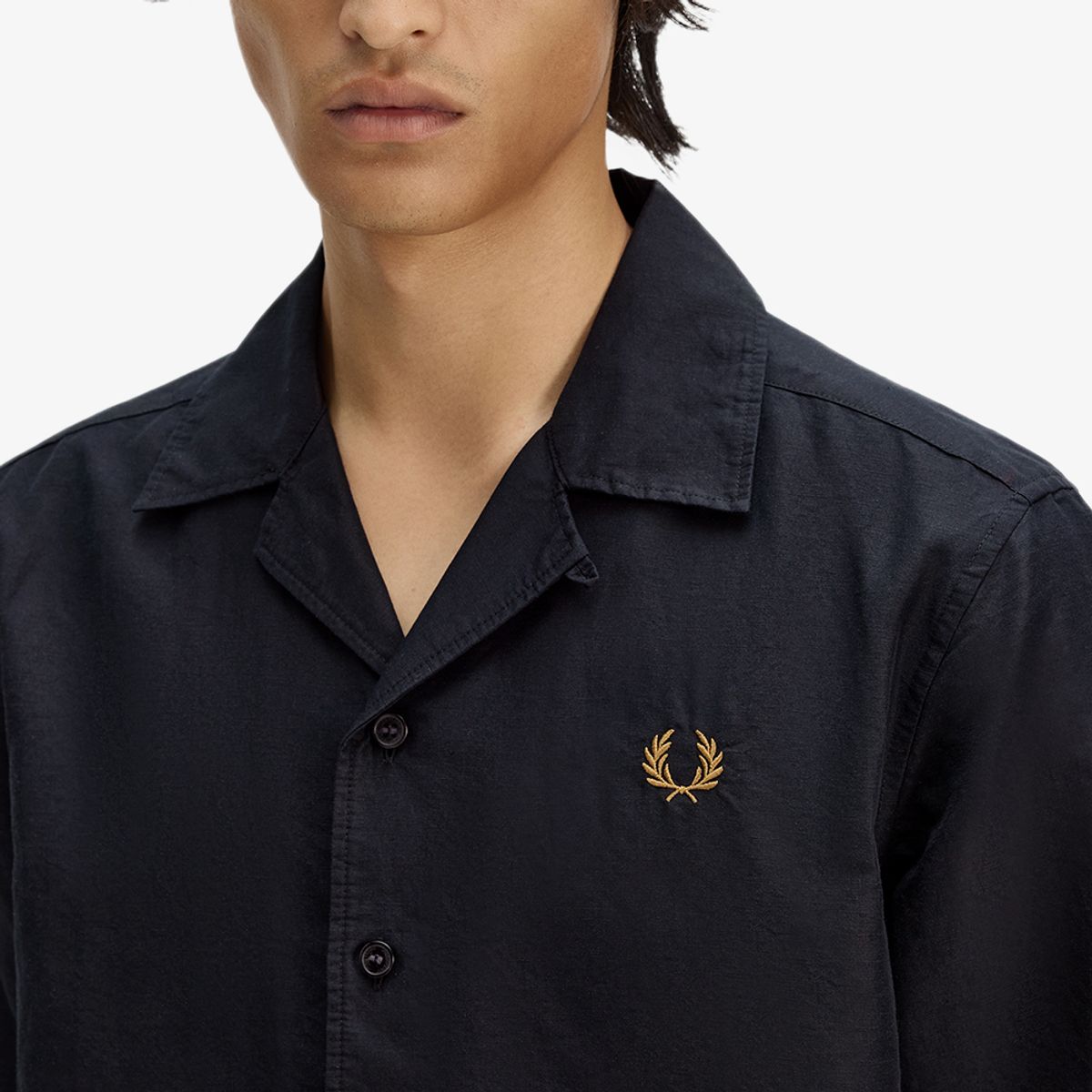 프레드페리(FRED PERRY) [Sharp] 리넨 블렌드 리비어 칼라 셔츠 - 블랙 AFPM2619894-102