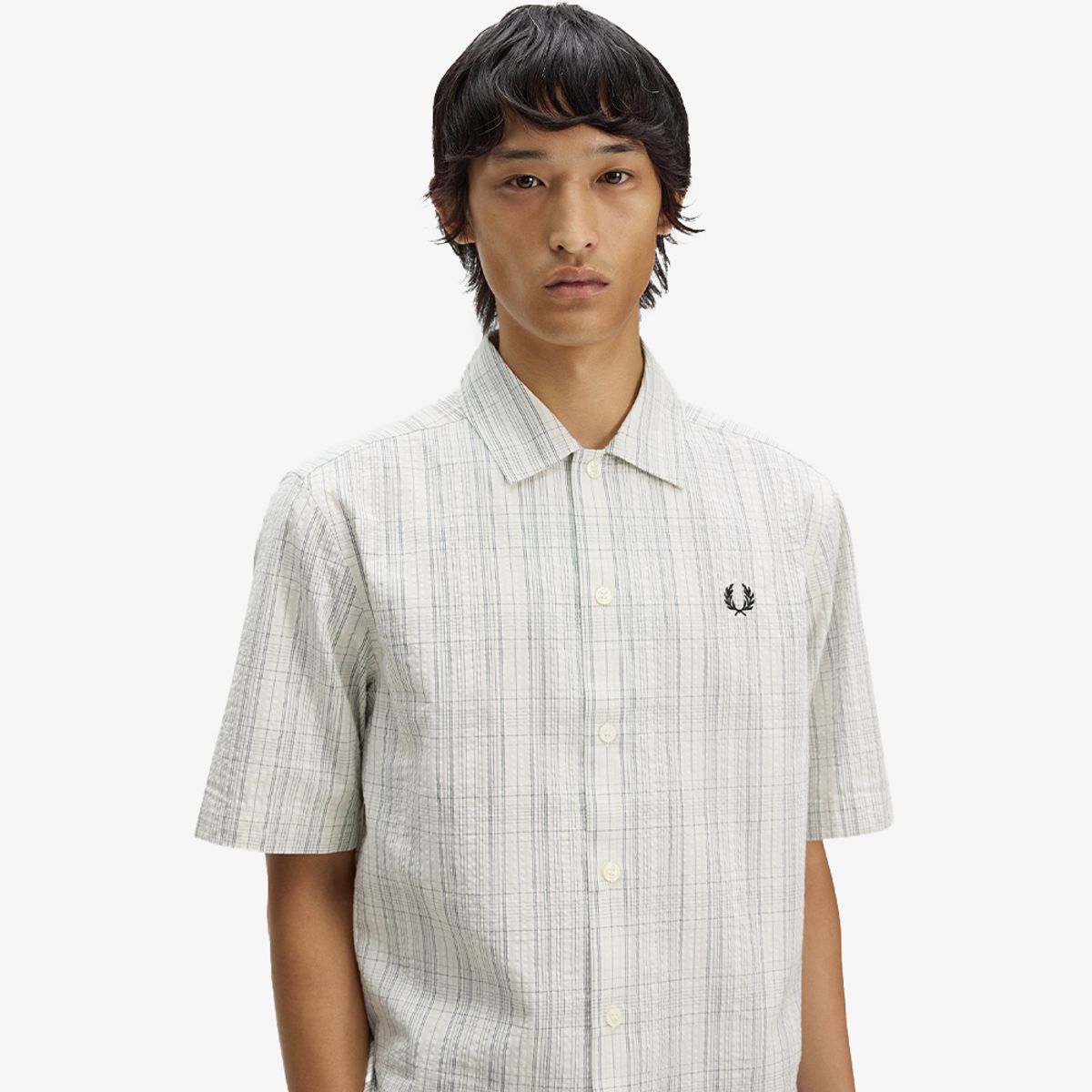 프레드페리(FRED PERRY) [Sharp] 시어서커 체크 셔츠 - 에크루 AFPM2612470-560