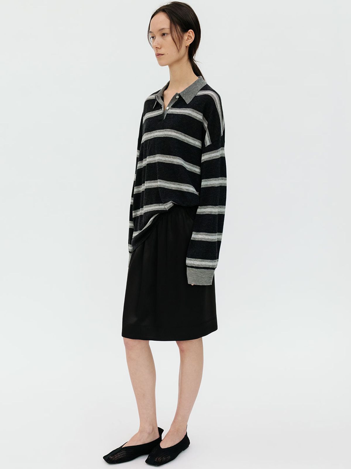 르비에르(LVIR) VISCOSE SATIN BANDING SKIRT (BLACK)