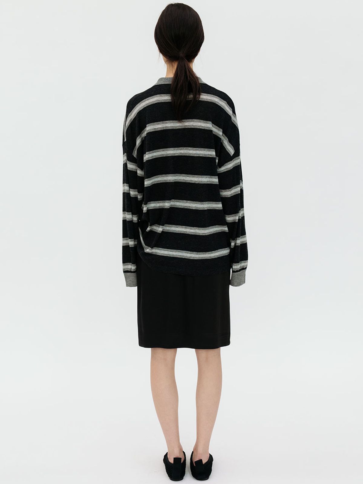 르비에르(LVIR) VISCOSE SATIN BANDING SKIRT (BLACK)