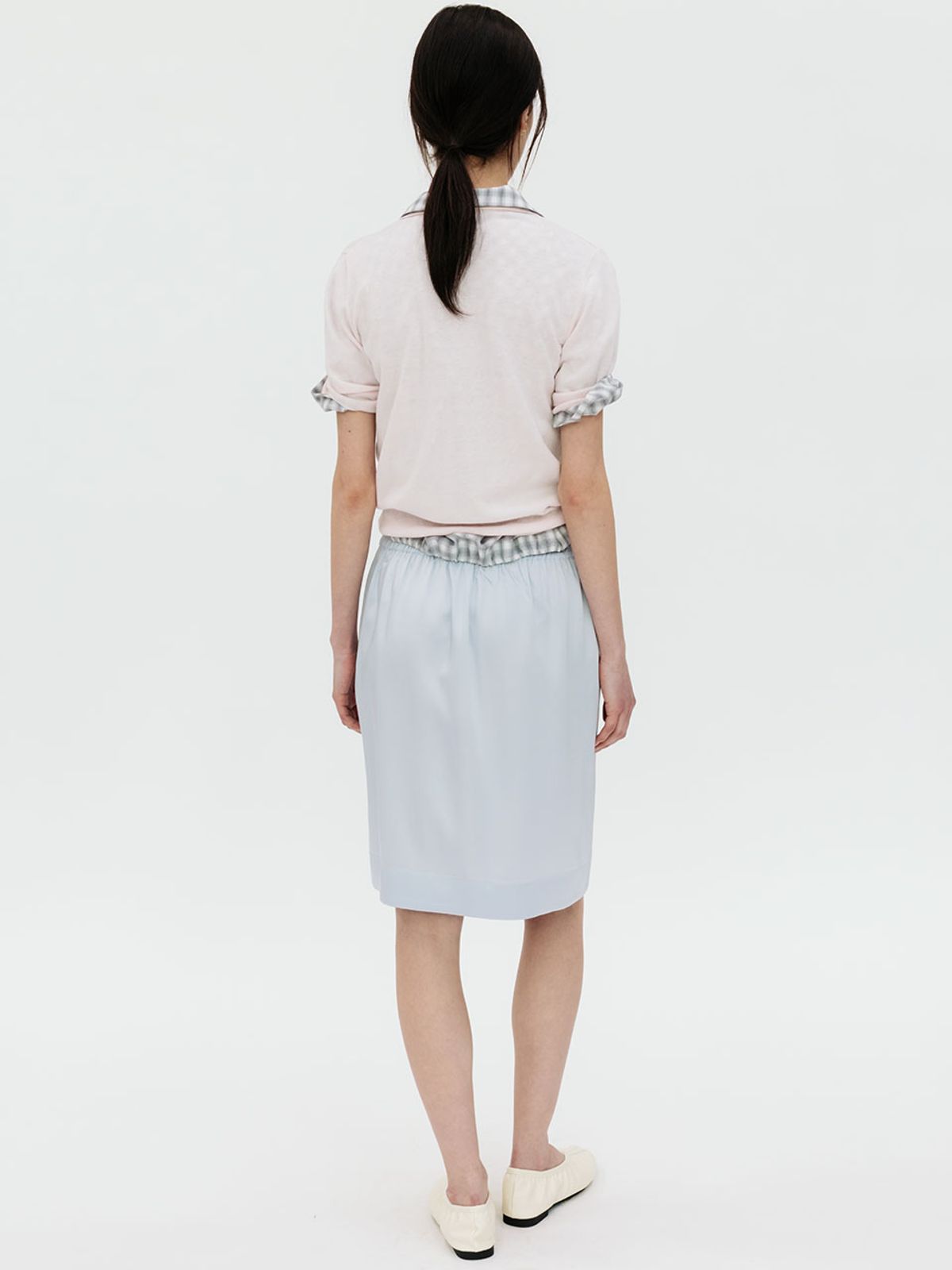 르비에르(LVIR) VISCOSE SATIN BANDING SKIRT (LIGHT BLUE)