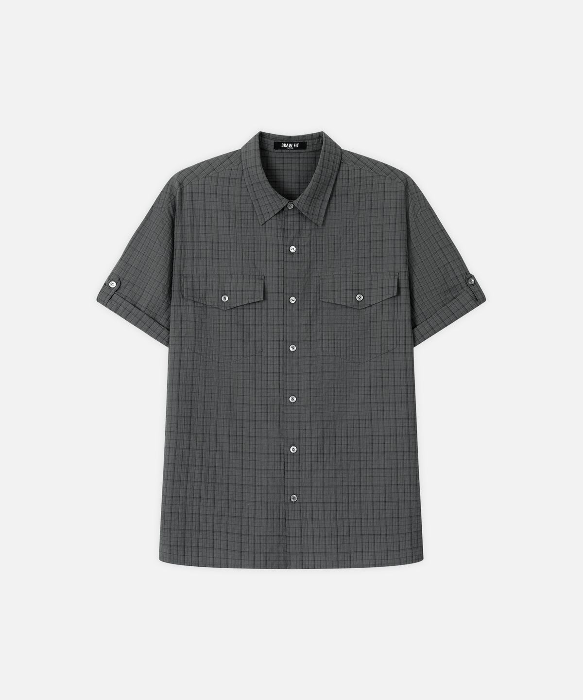 드로우핏(DRAW FIT) 시어서커 체크 롤업 하프 셔츠 [GREY]