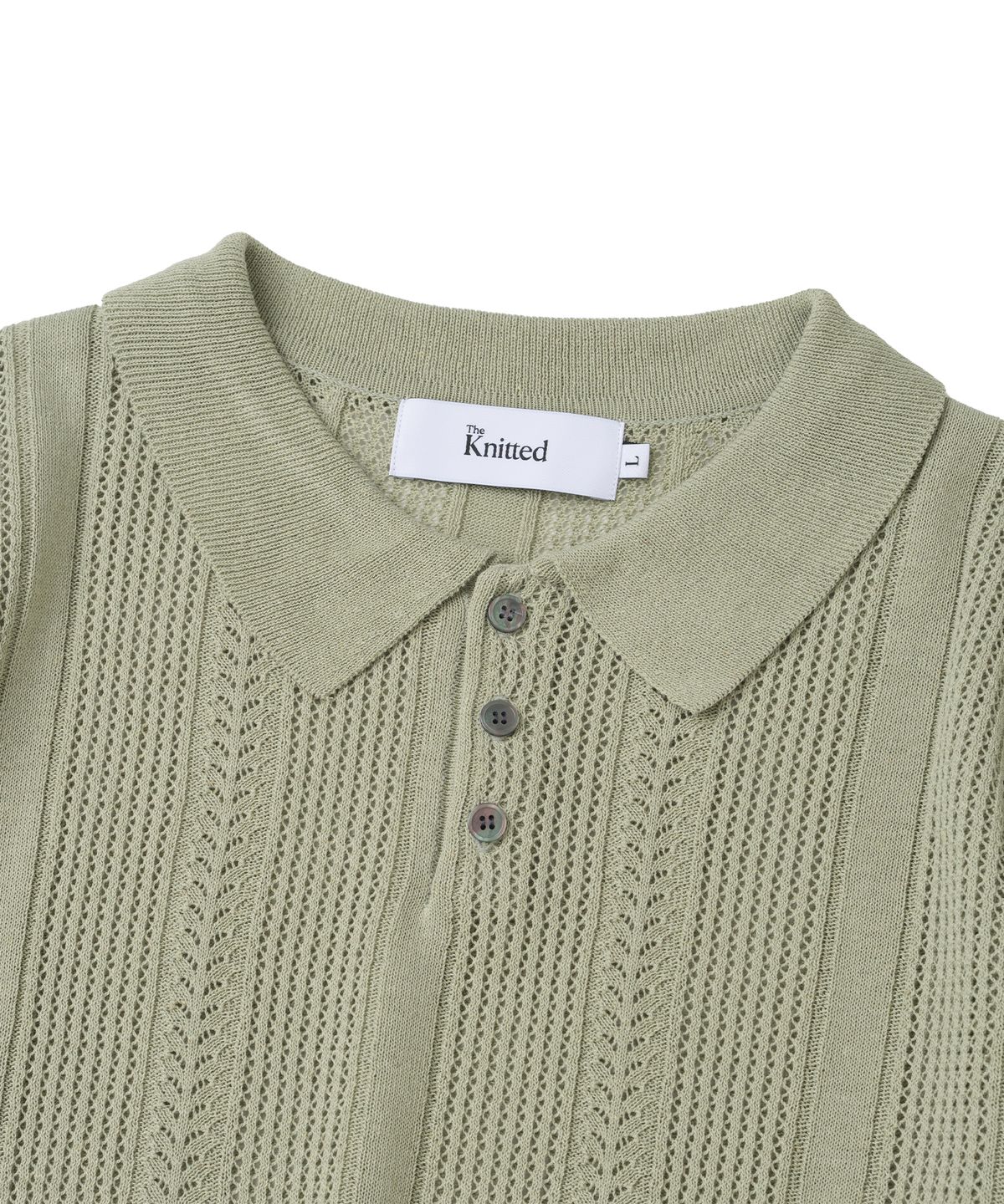 니티드(KNITTED) 린넨 스카시 카라 반팔 니트 OLIVE