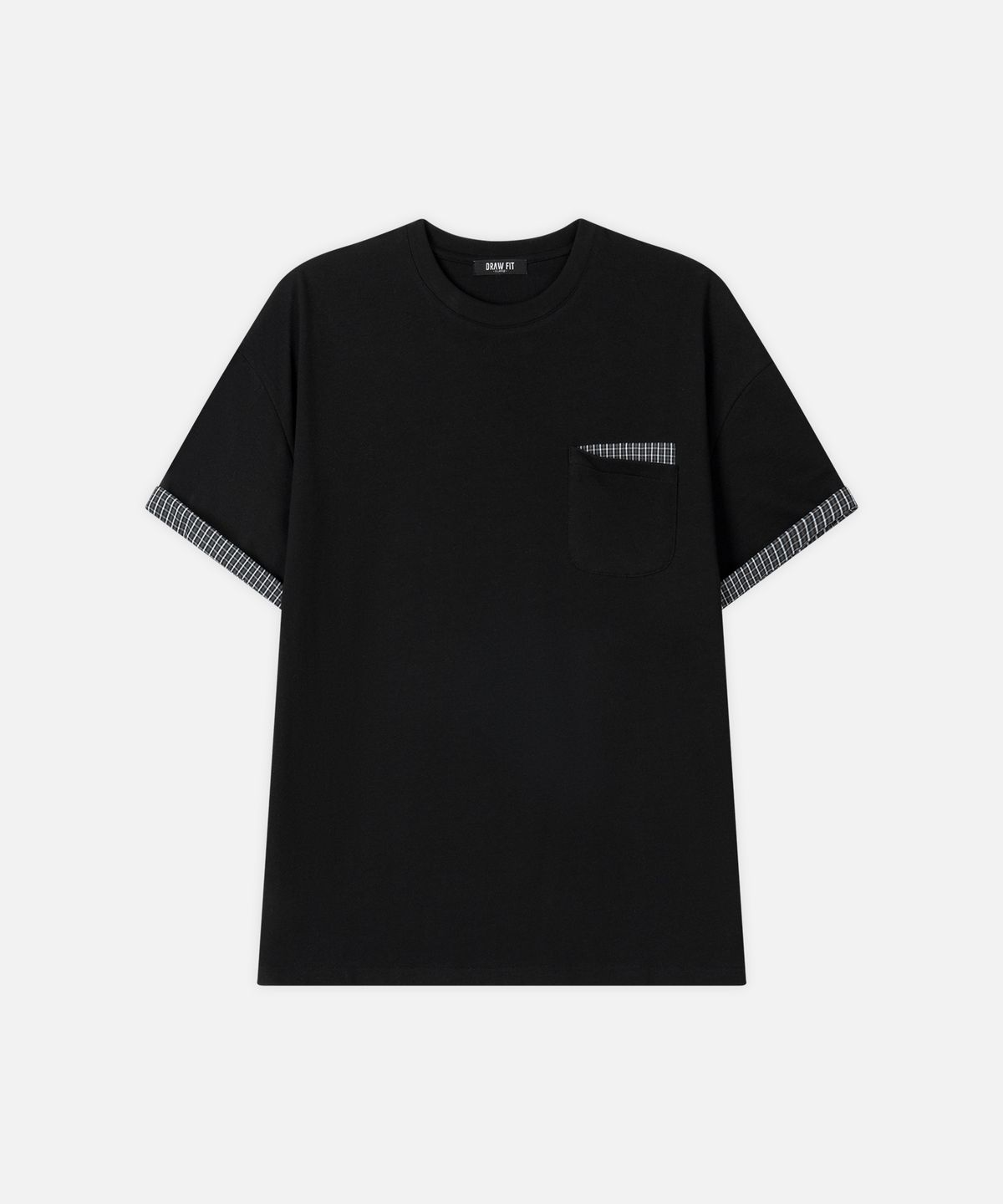 드로우핏(DRAW FIT) 롤업 체크 하프 티셔츠 [BLACK]