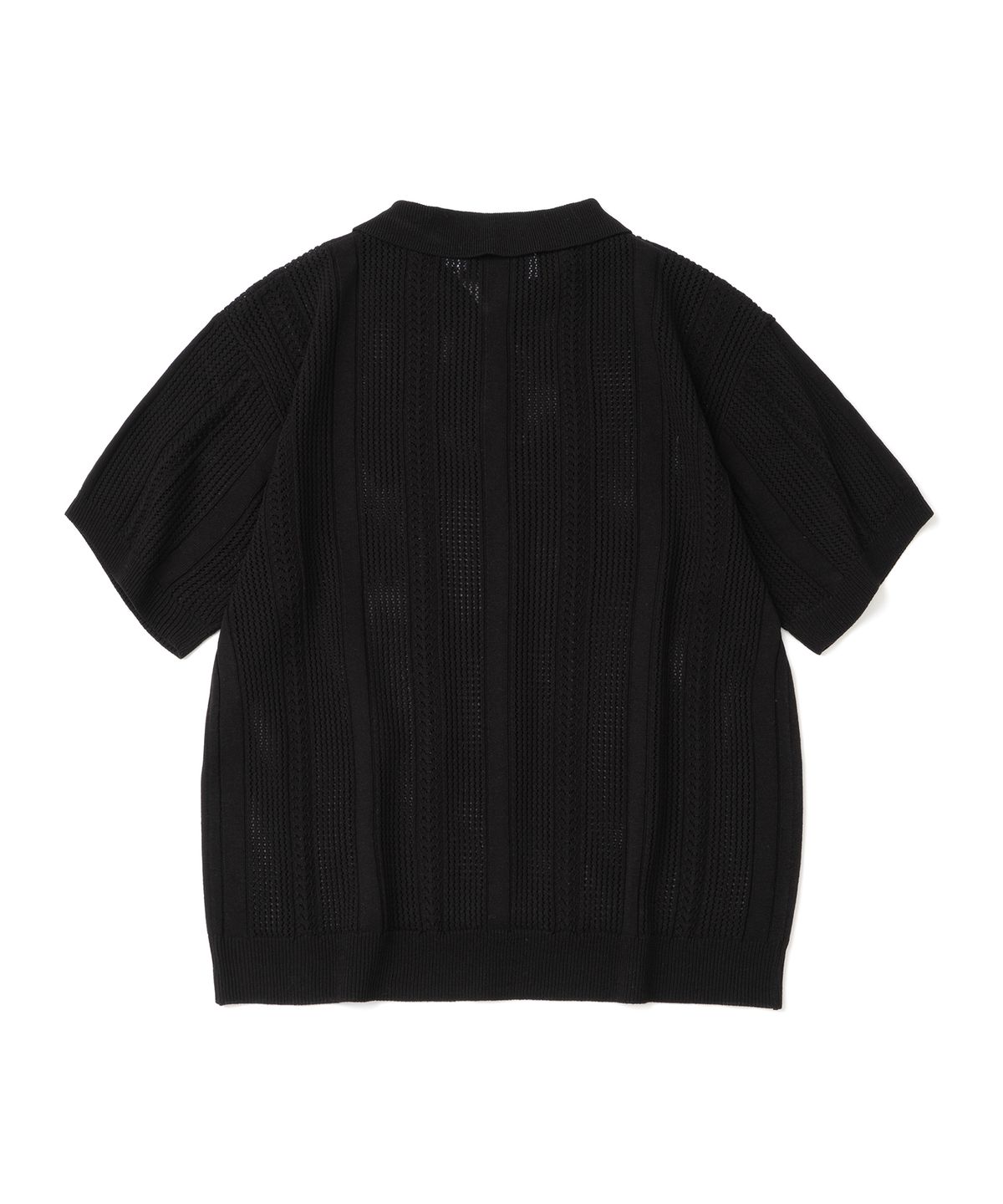 니티드(KNITTED) 린넨 스카시 카라 반팔 니트 BLACK