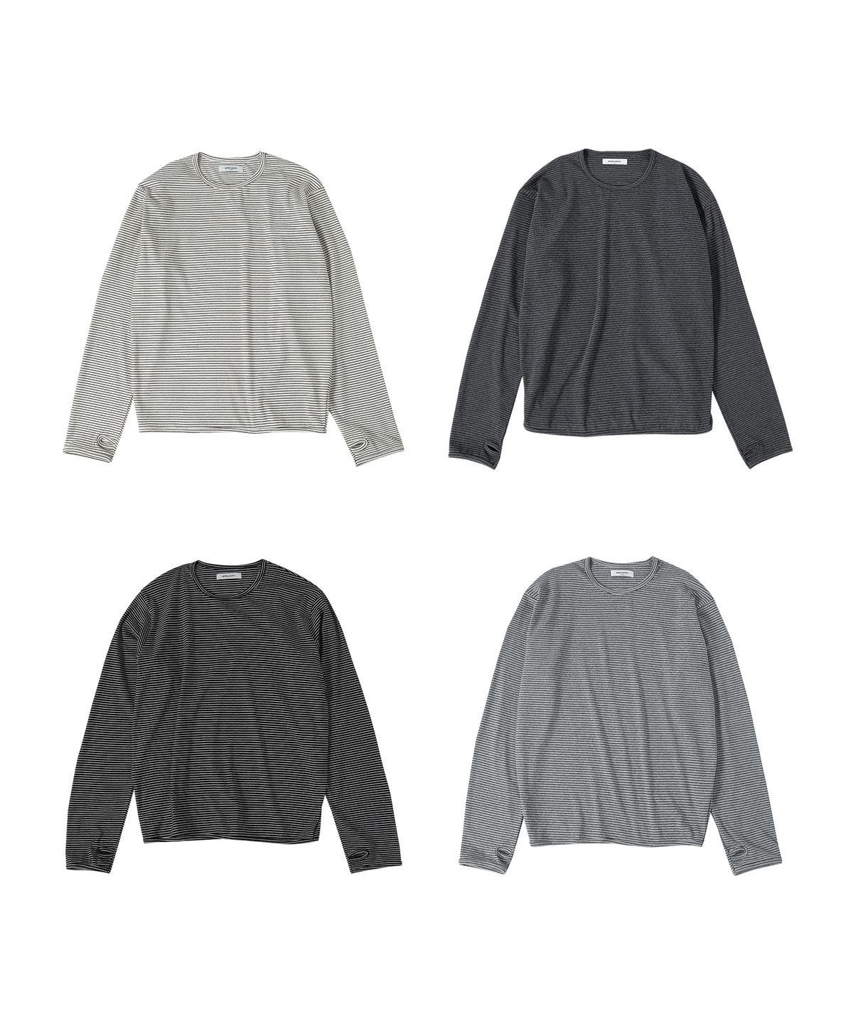 브렌슨(BRENSON) 스트라이프 핑거홀 라운드 롱슬리브 ( 4Color )
