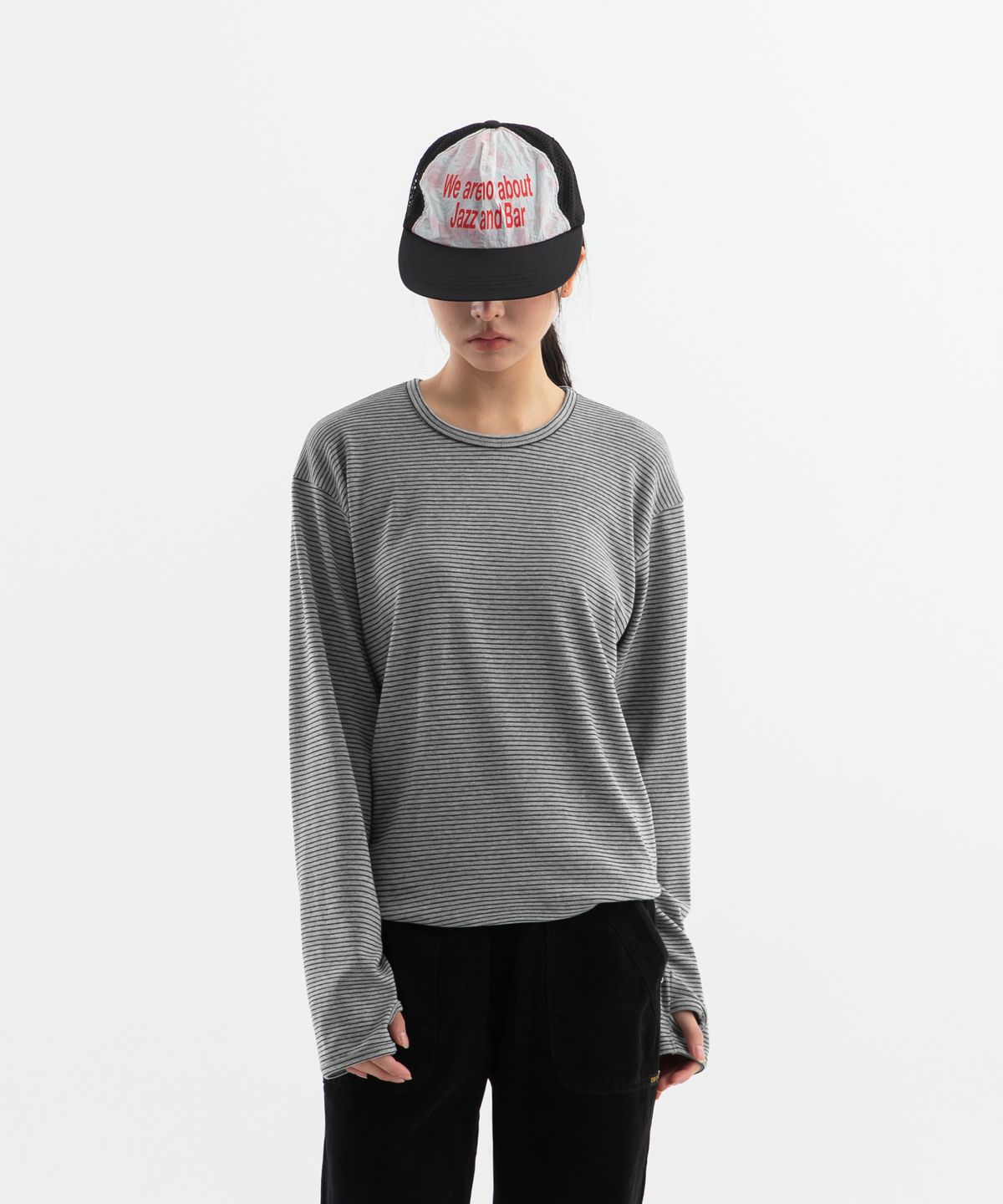 브렌슨(BRENSON) 스트라이프 핑거홀 라운드 롱슬리브 ( 4Color )