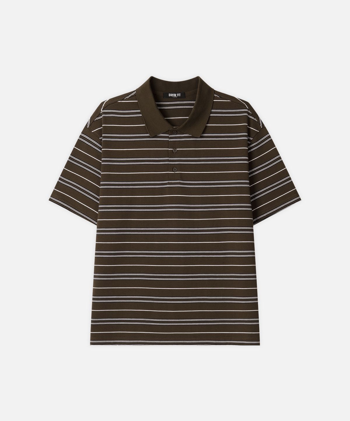 드로우핏(DRAW FIT) 스트라이프 브로드 피케 하프 티셔츠 [DARK BROWN]