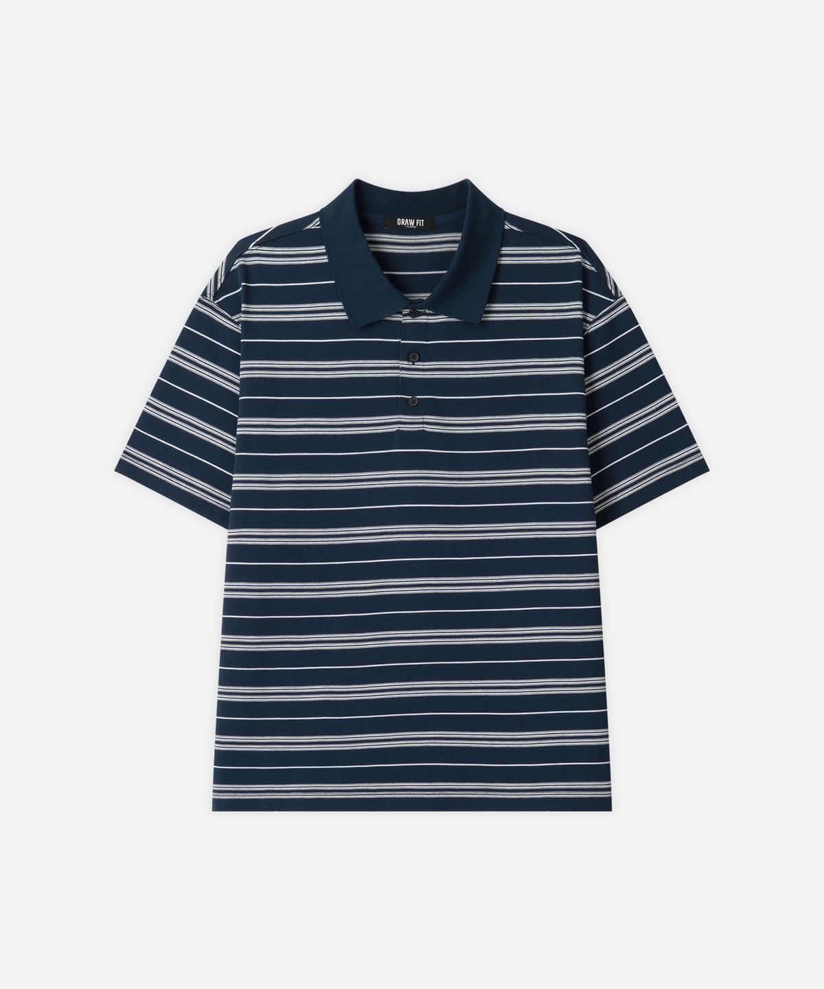 드로우핏(DRAW FIT) 스트라이프 브로드 피케 하프 티셔츠 [NAVY]