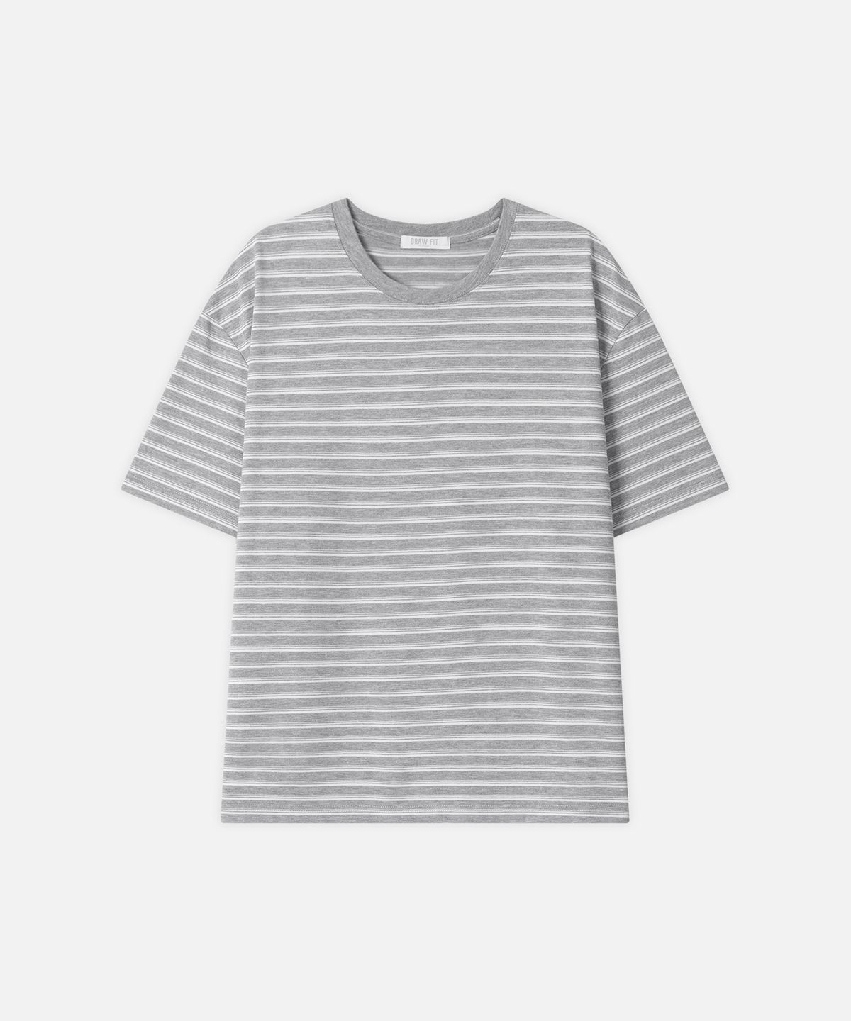 드로우핏(DRAW FIT) 콘트라스트 멀티 스트라이프 하프 티셔츠 [MELANGE GREY]
