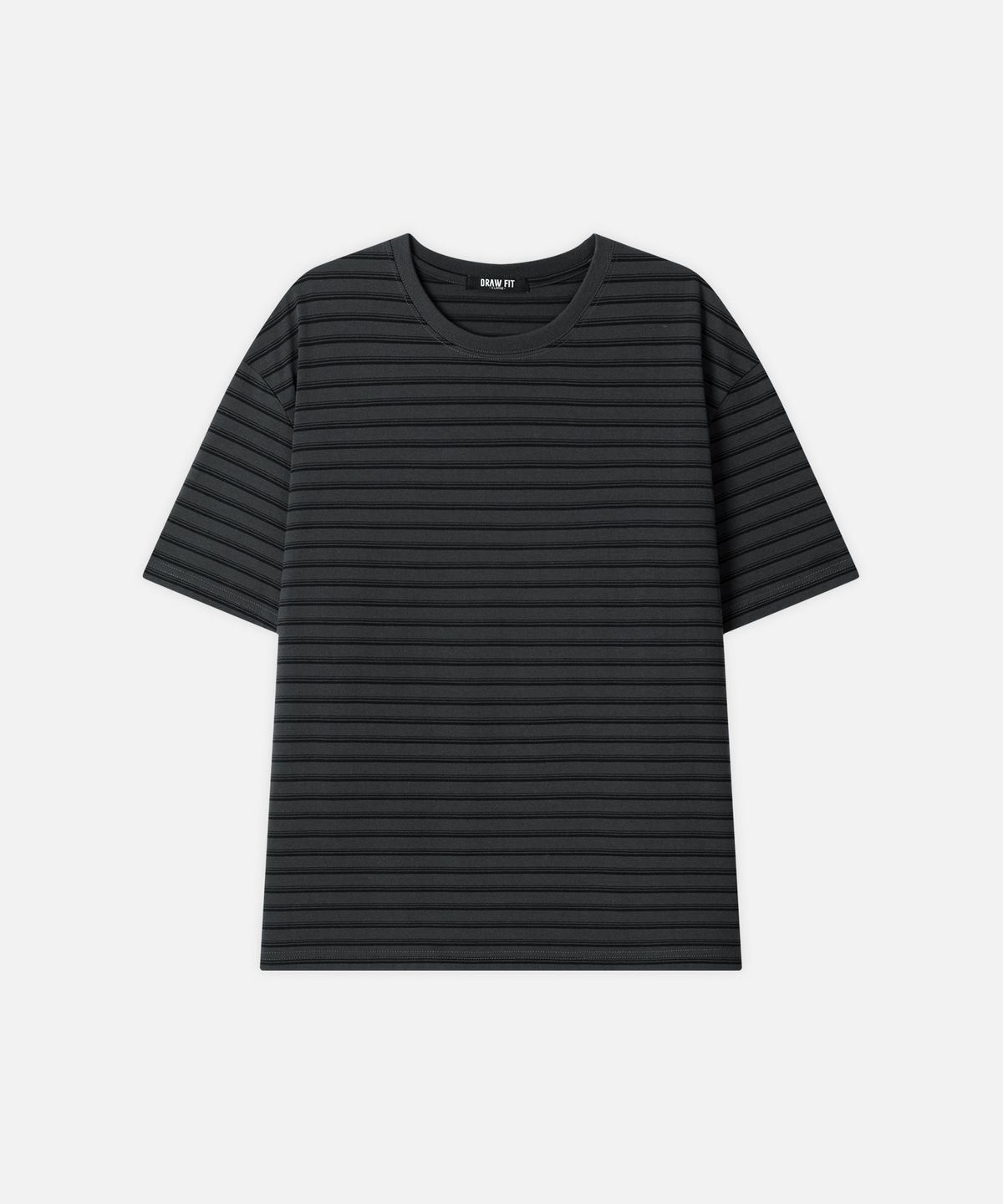 드로우핏(DRAW FIT) 콘트라스트 멀티 스트라이프 하프 티셔츠 [CHARCOAL]