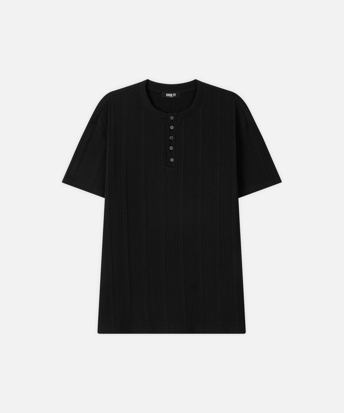 드로우핏(DRAW FIT) 파인 리브드 헨리넥 하프 티셔츠 [BLACK]