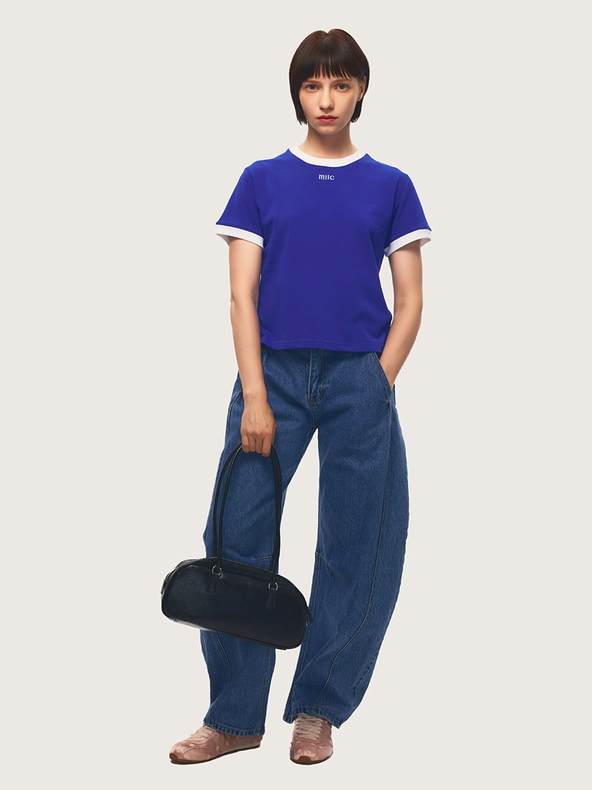 미크(MIIC) 실키 링거 반팔 티셔츠_블루