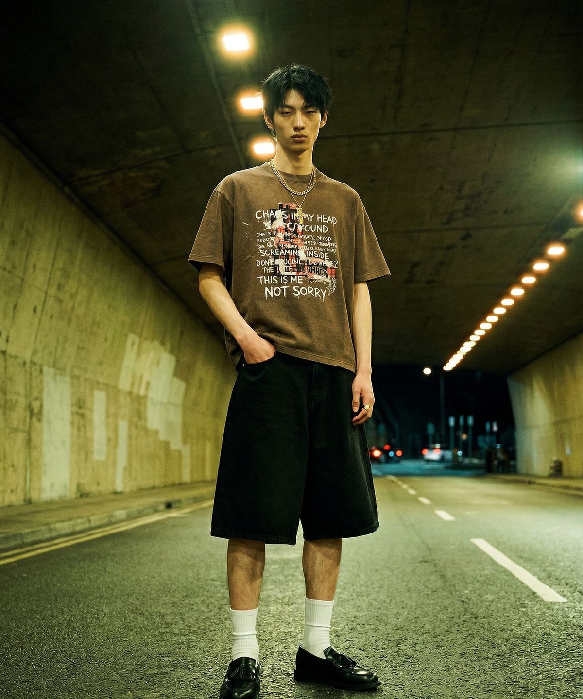 랑가주망(LENGAGEMENT) Not Sorry Salt Wash Crop Short Sleeve T-Shirt (Mocha)