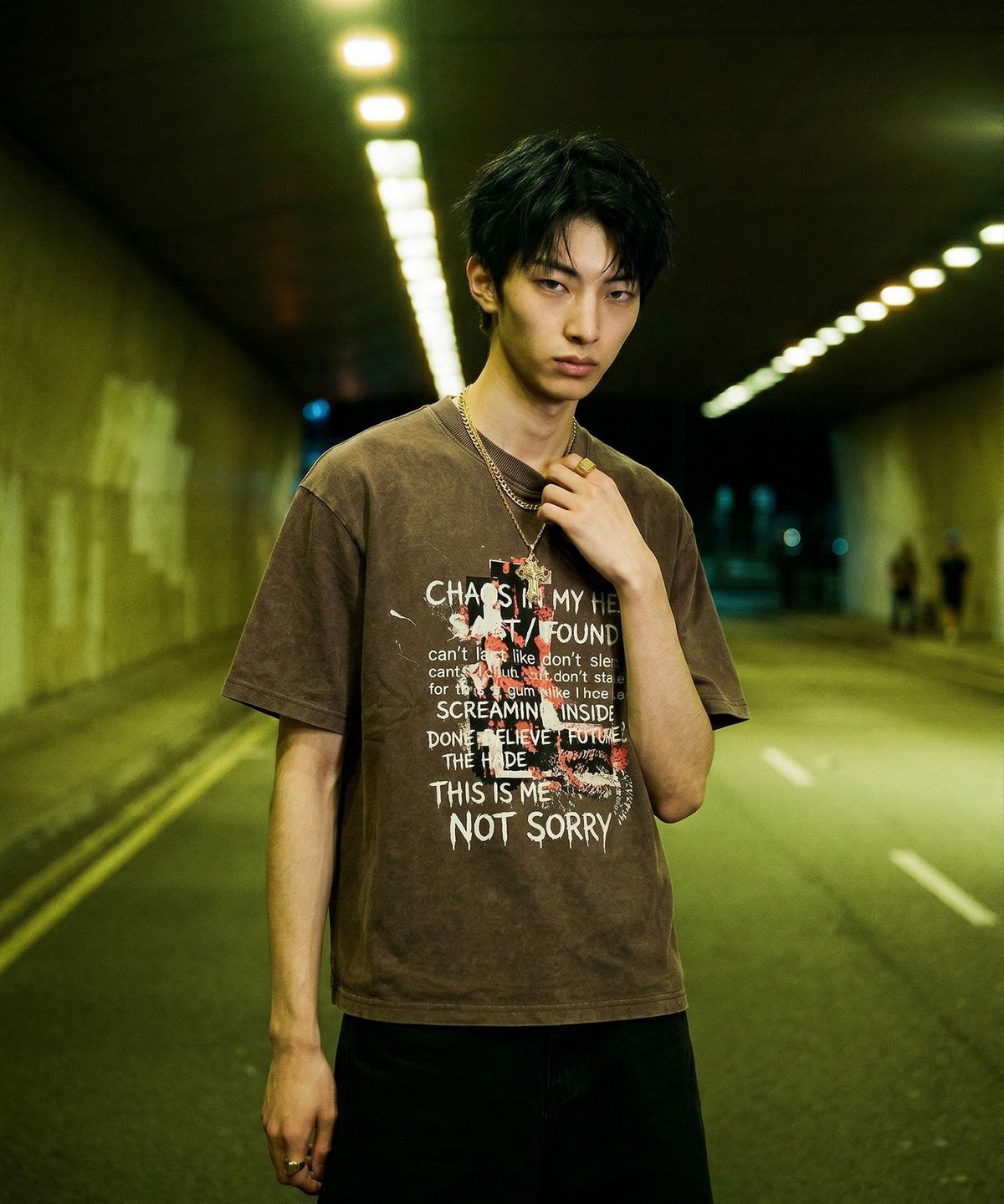 랑가주망(LENGAGEMENT) Not Sorry Salt Wash Crop Short Sleeve T-Shirt (Mocha)