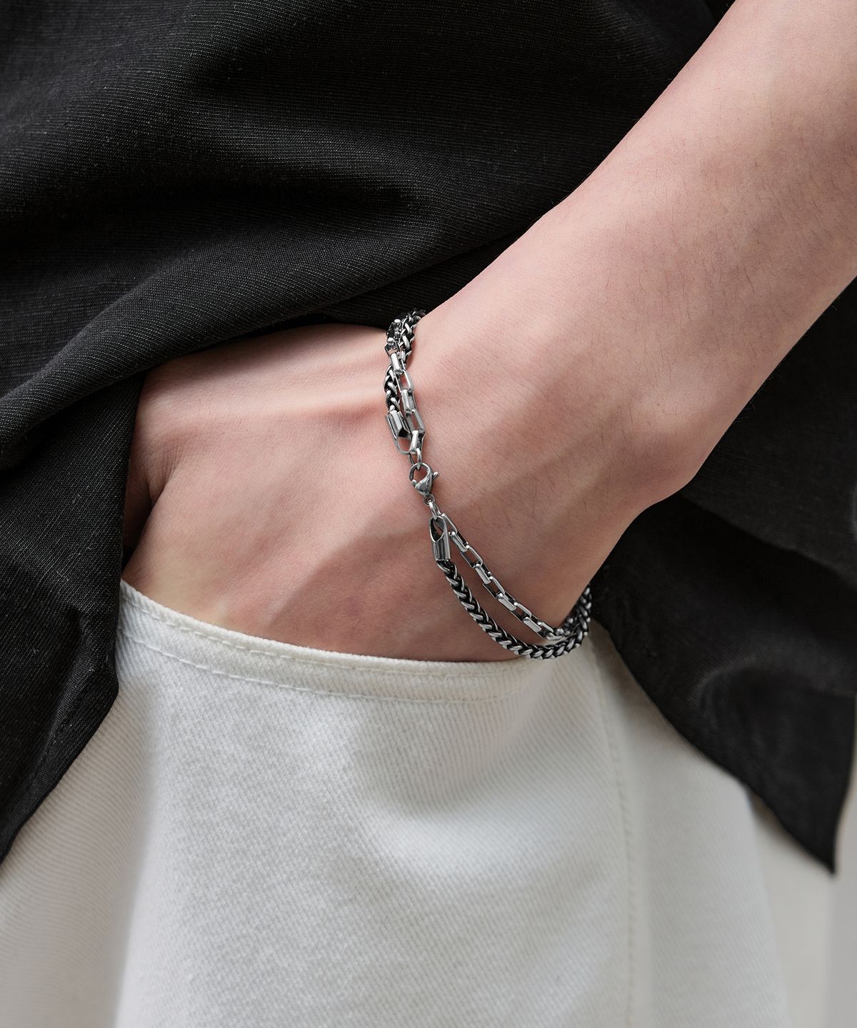 드로우핏(DRAW FIT) 더블 체인 레이어드 브레이슬릿 [SILVER]