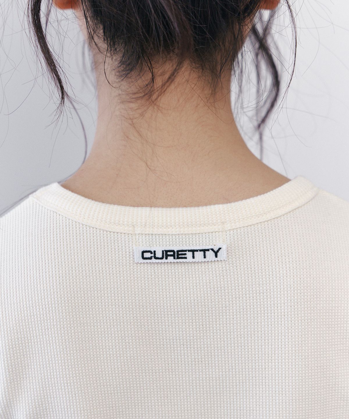 큐리티(CURETTY) C 90S LINE WAFFLE BASIC T-SHIRT_CREAM
