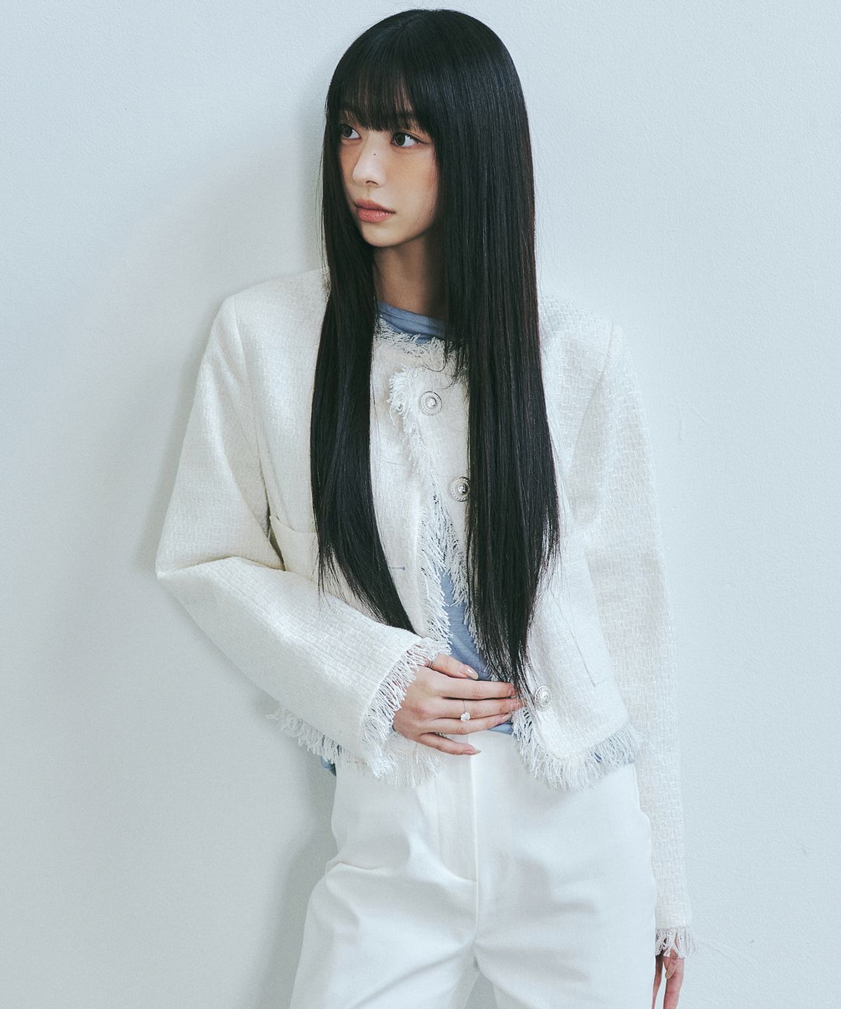 닉앤니콜(NICK&NICOLE) FRINGE TRIMMING TWEED JACKET_WHITE