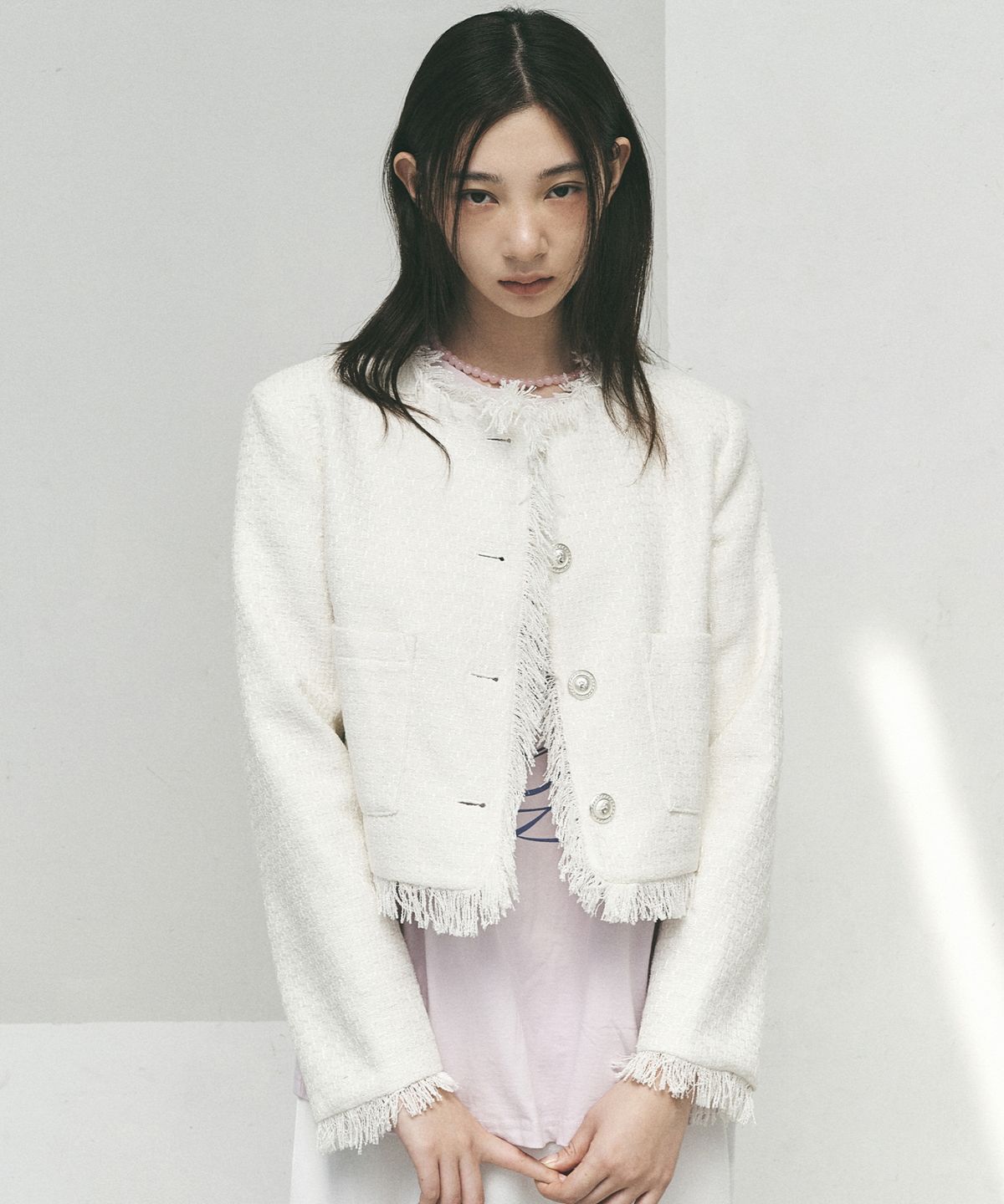 닉앤니콜(NICK&NICOLE) FRINGE TRIMMING TWEED JACKET_WHITE