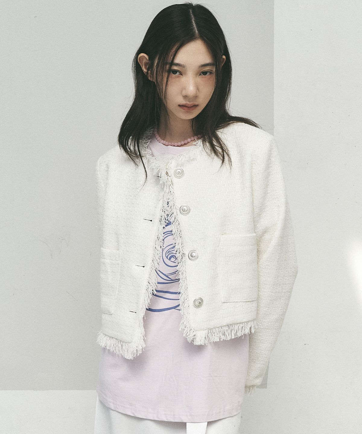 닉앤니콜(NICK&NICOLE) FRINGE TRIMMING TWEED JACKET_WHITE